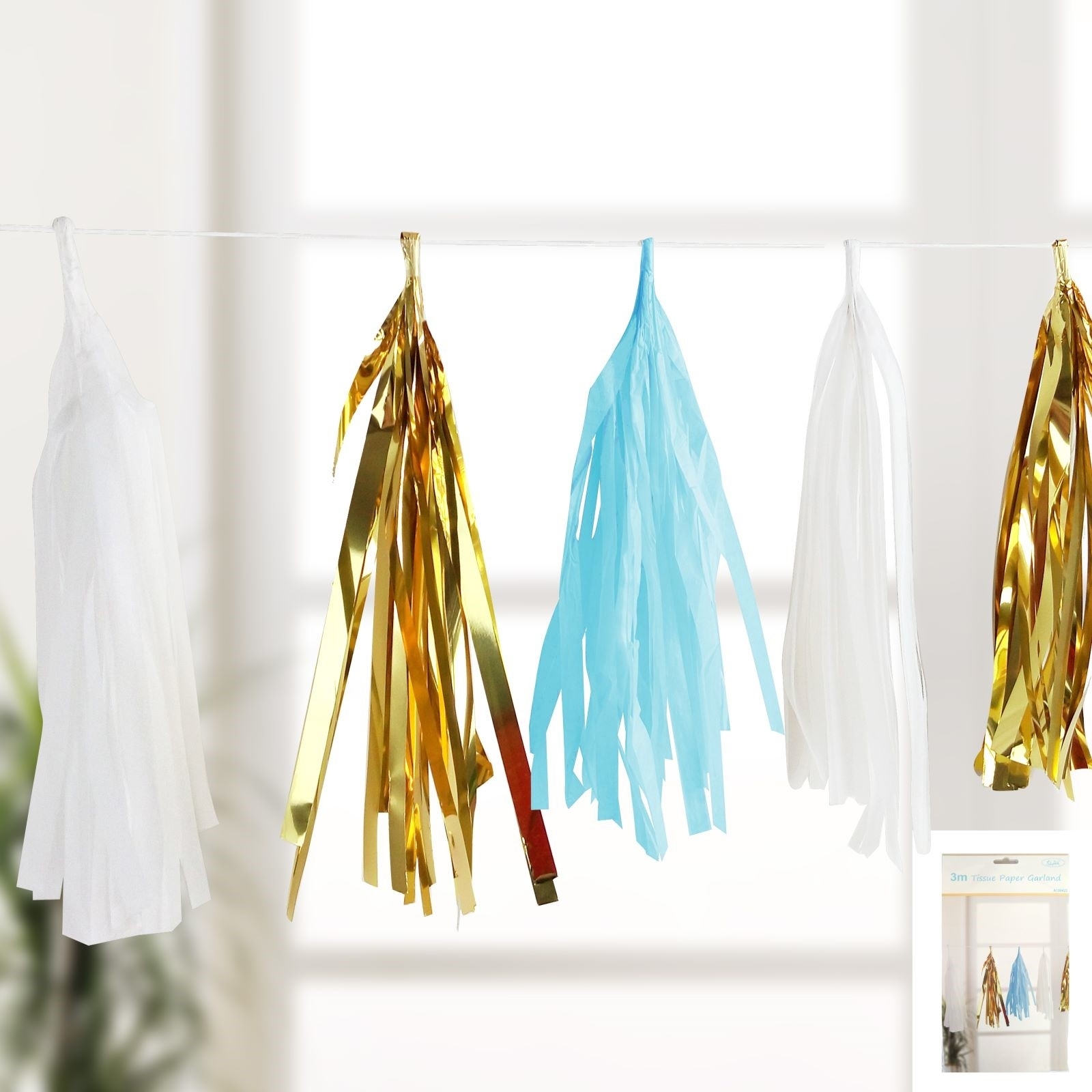 Blue White Gold Tassel Garland Banner