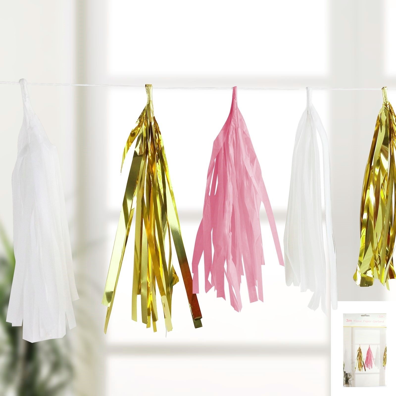 Pink White Gold Tassel Garland Banner