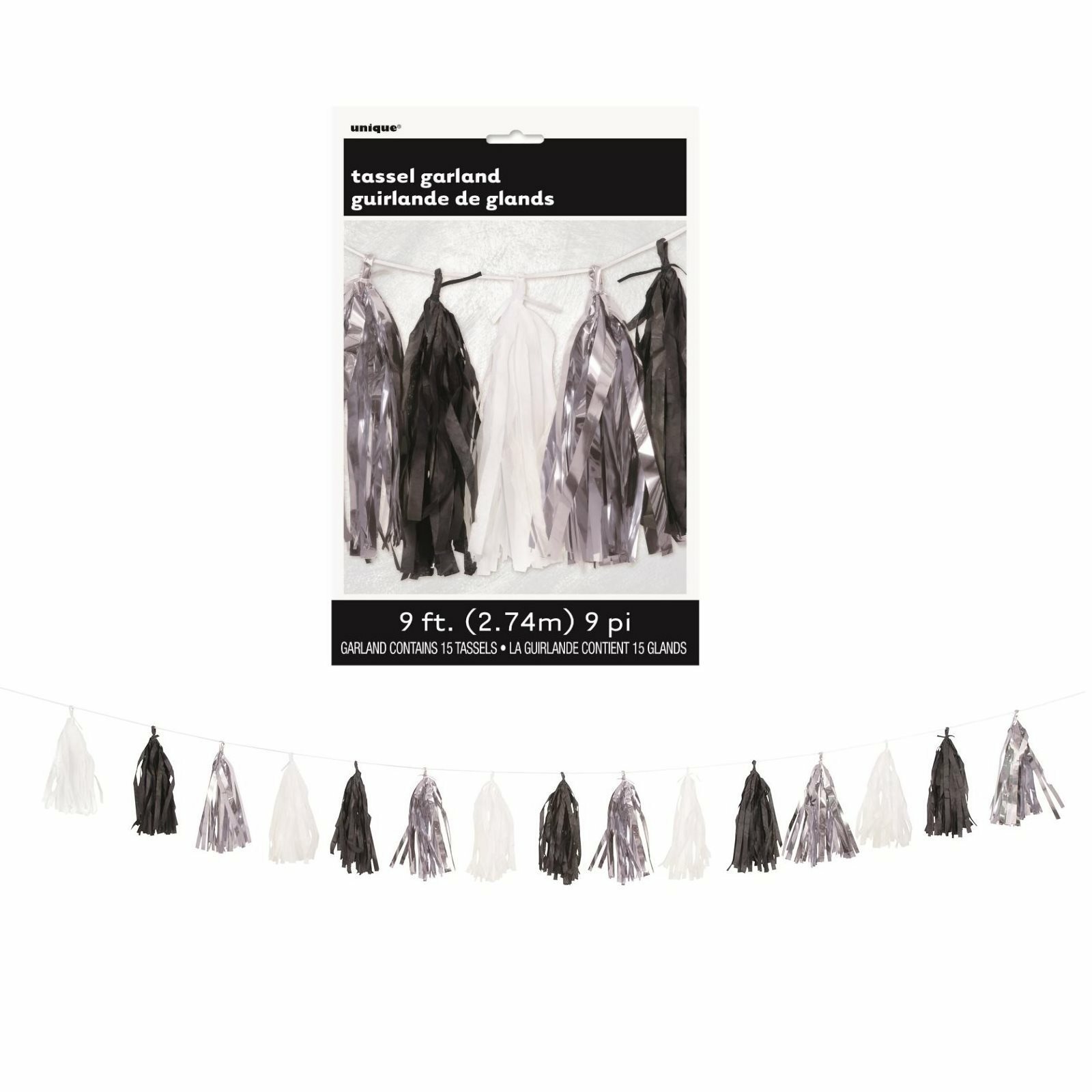 Silver Black White Tassel Garland Banner