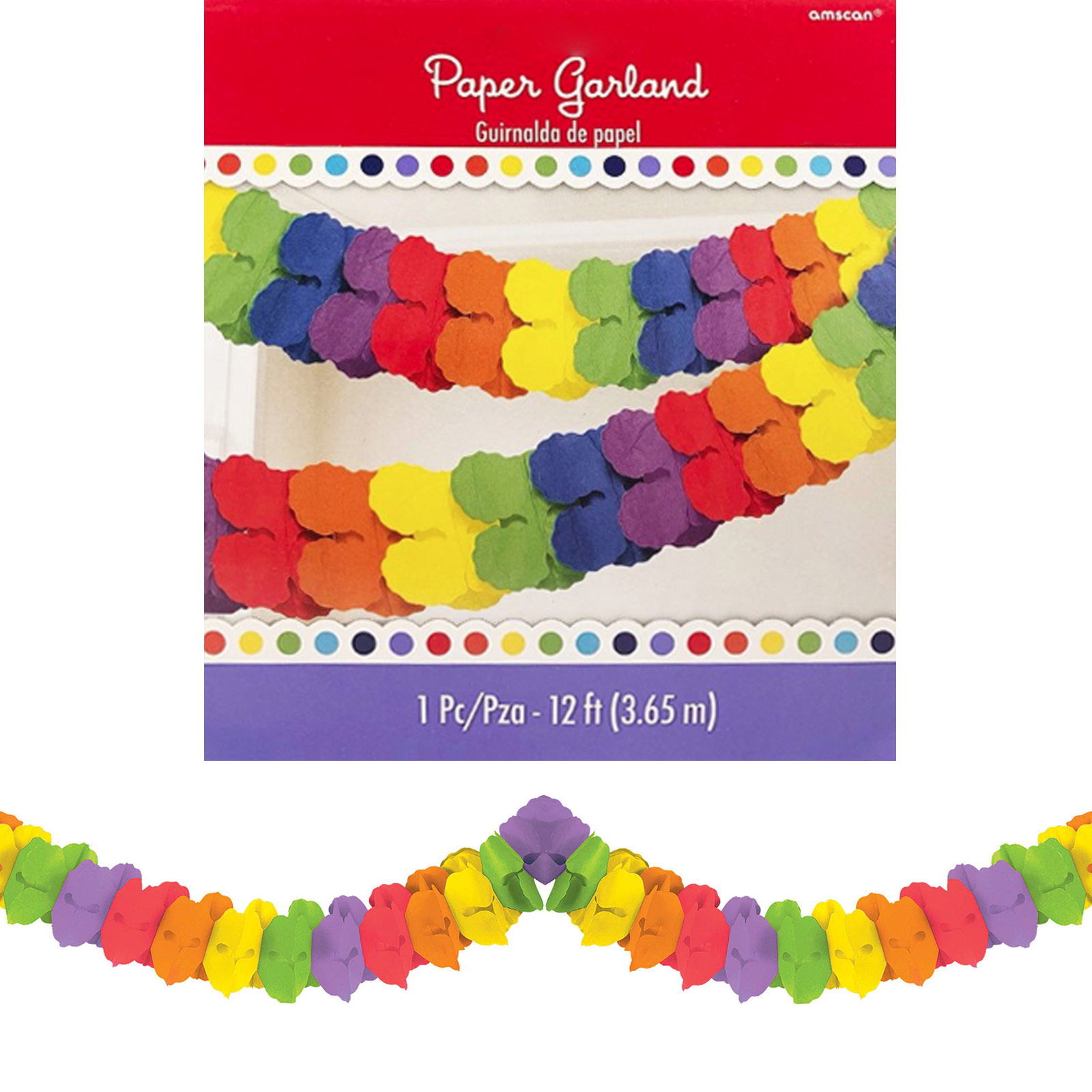 Rainbow Paper Garland 3.65m