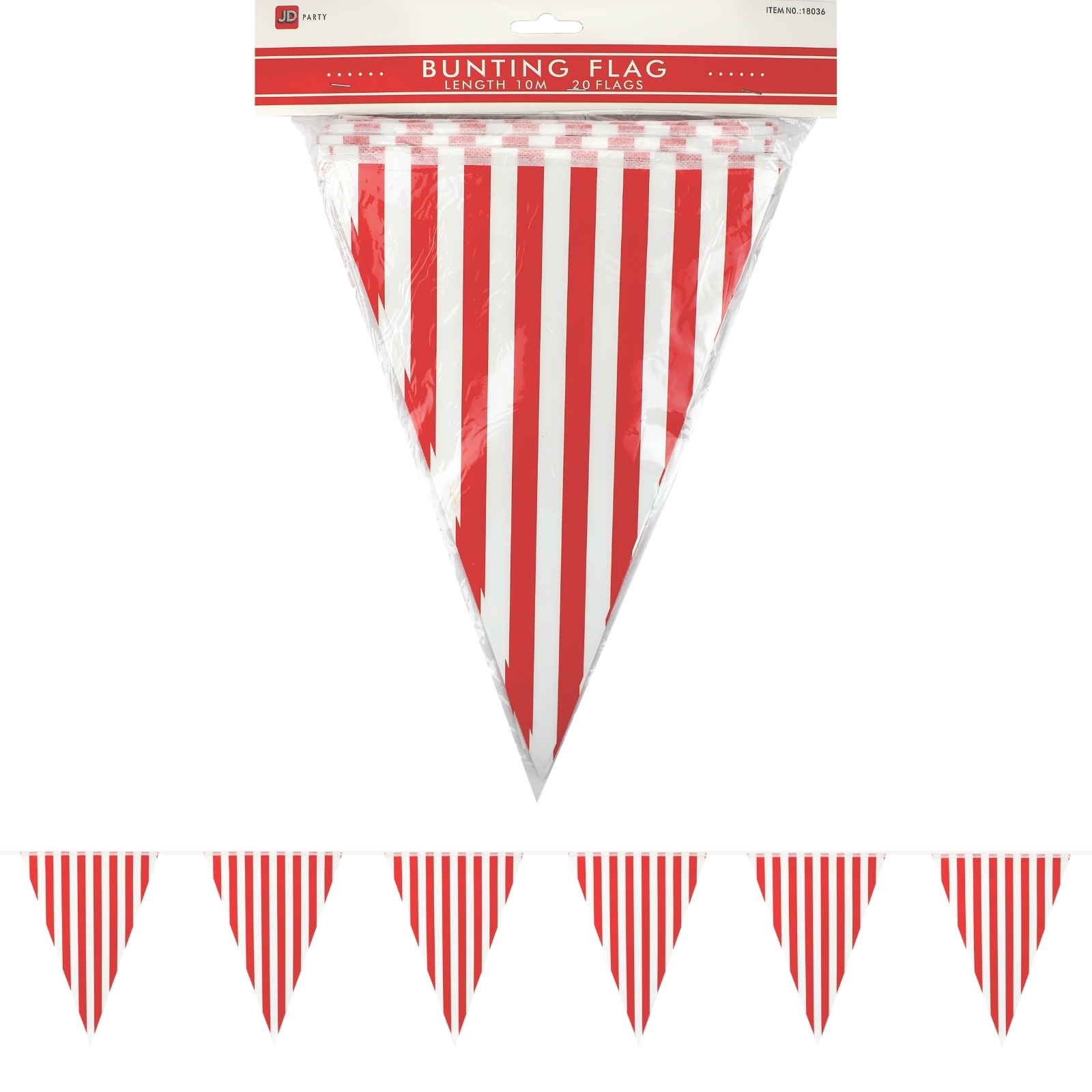 Red and White Striped Paper Flag Bunting 10M