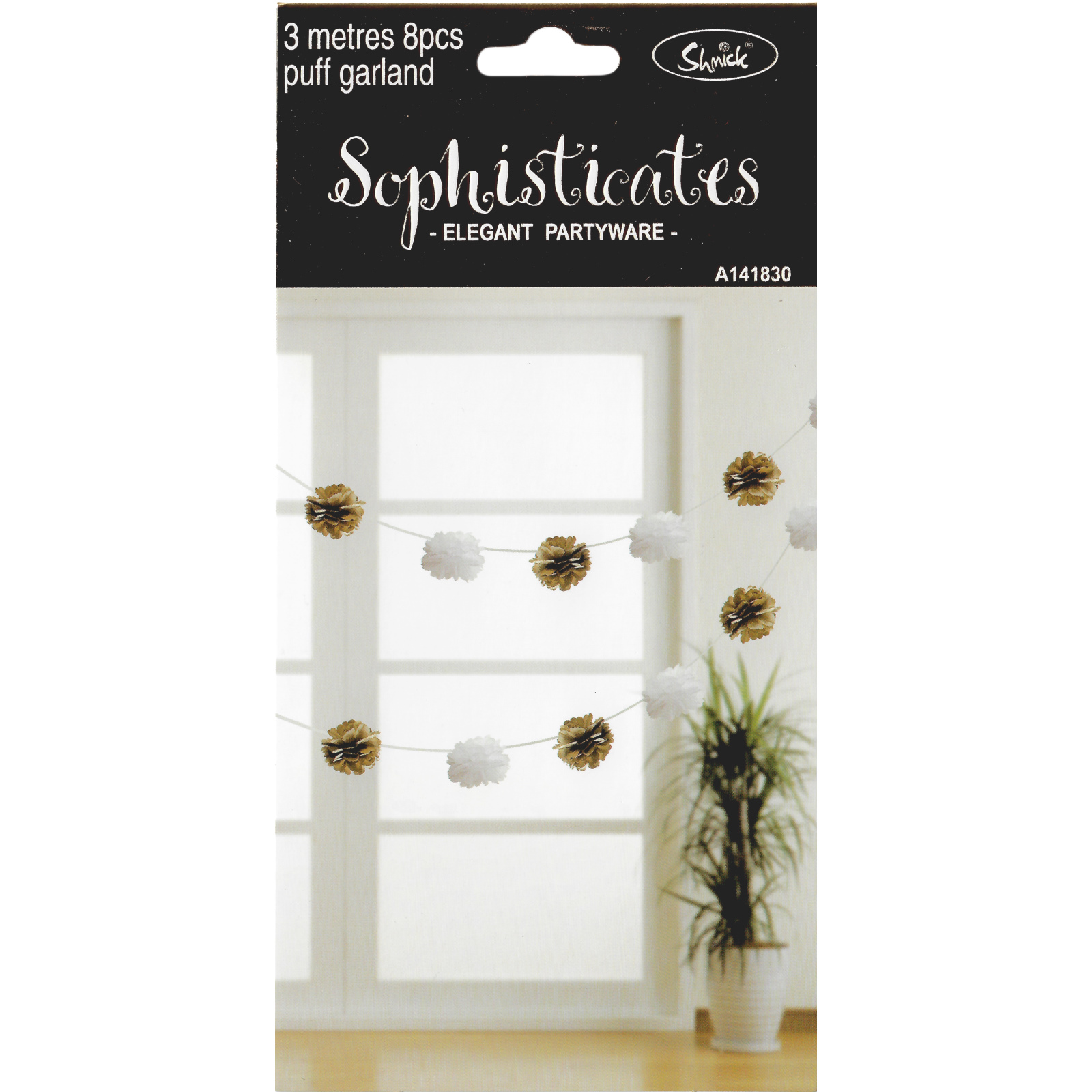 Metallic Gold & White Tissue Paper Puff Ball Garland