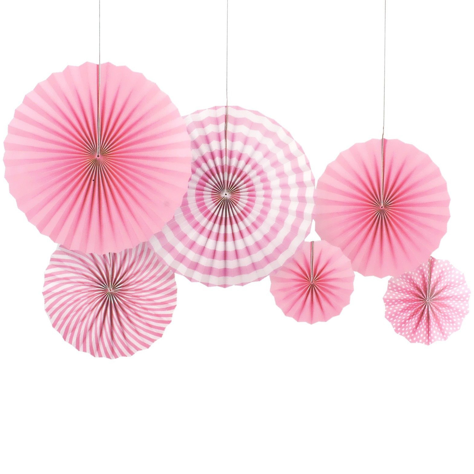Pink Polka Dot & Stripe Paper Fans (Pack of 6)