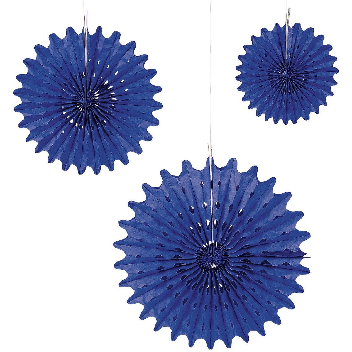 Blue Paper Fan Decorations (Pack of 12)