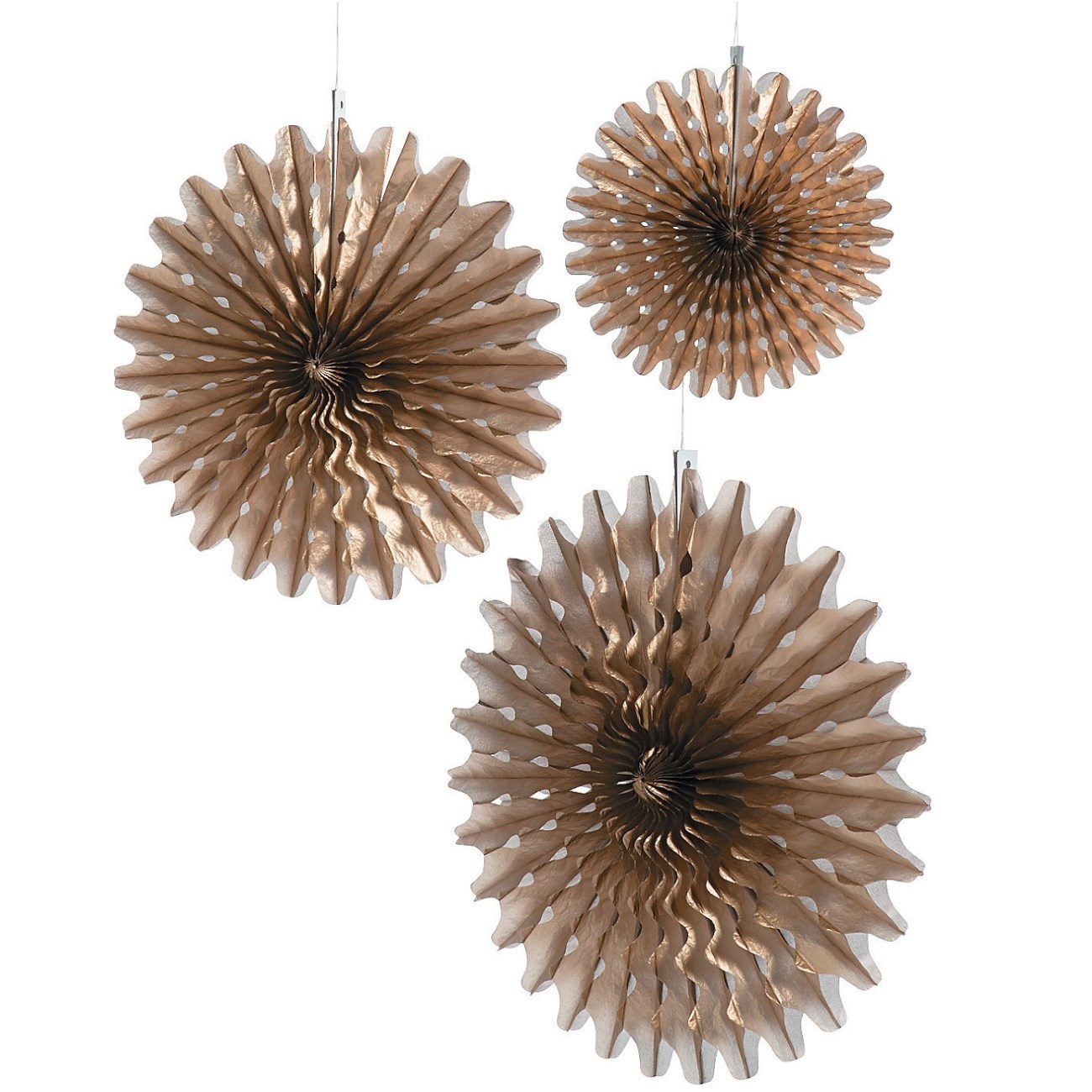 Copper Gold Paper Fan Decorations (Pack of 12)