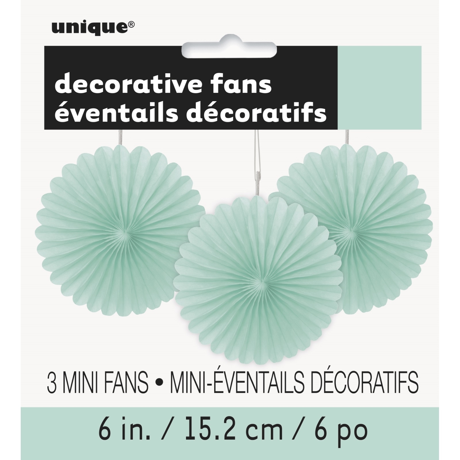 Mint Green Mini Tissue Paper Fan Decorations (Pack of 3)