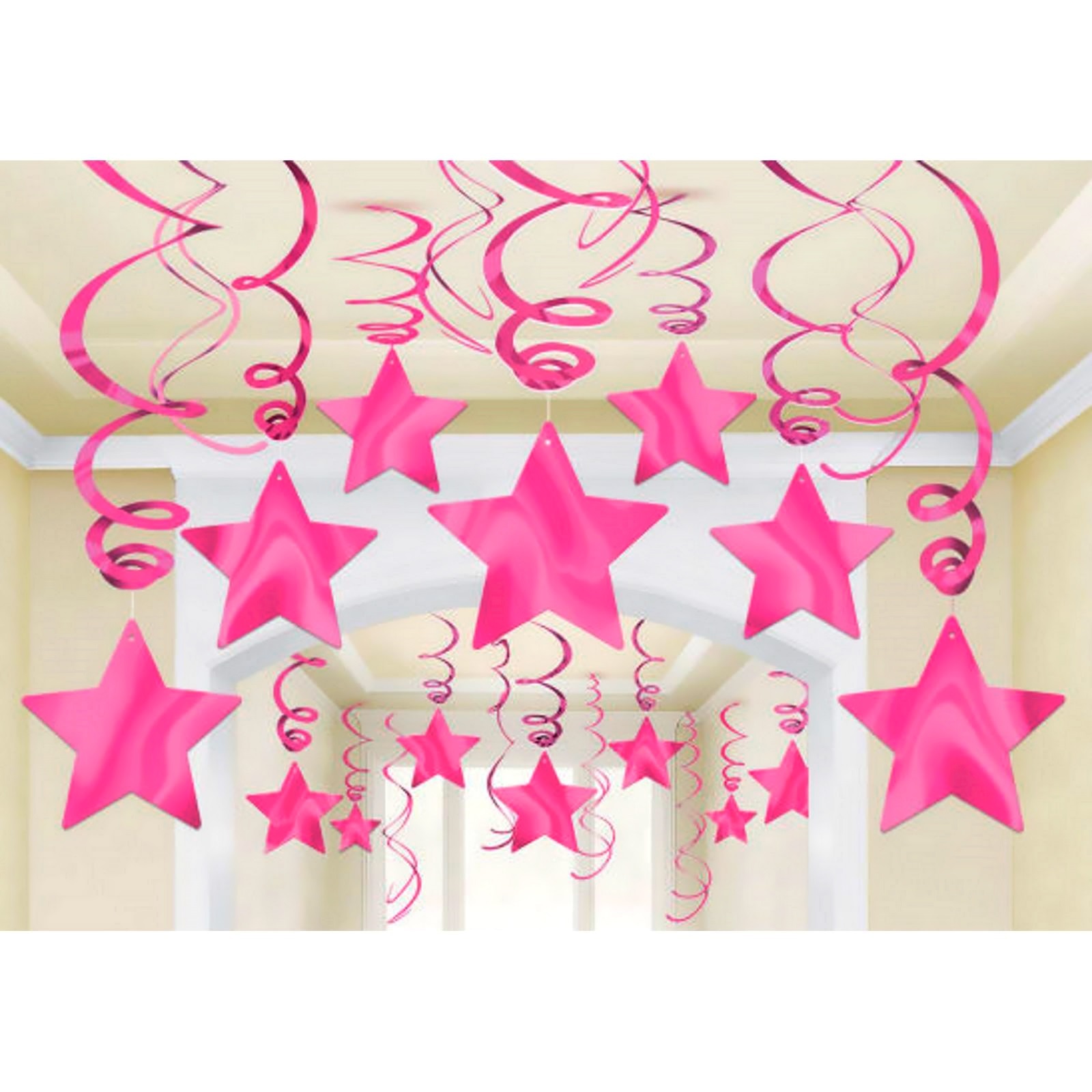 Hot Pink Star Swirl Decorations (Pack of 30)