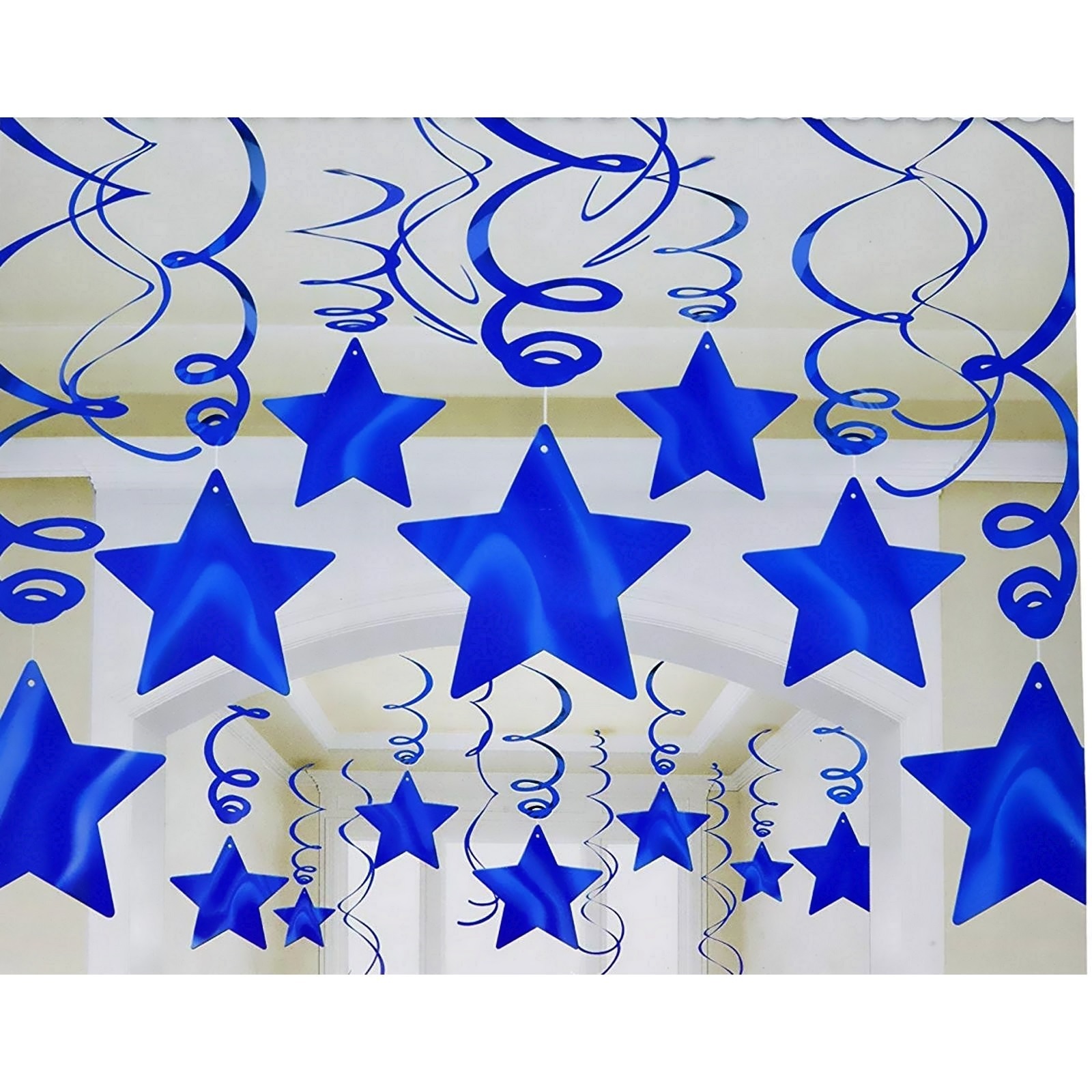 Blue Star Swirl Decorations (Pack of 30)