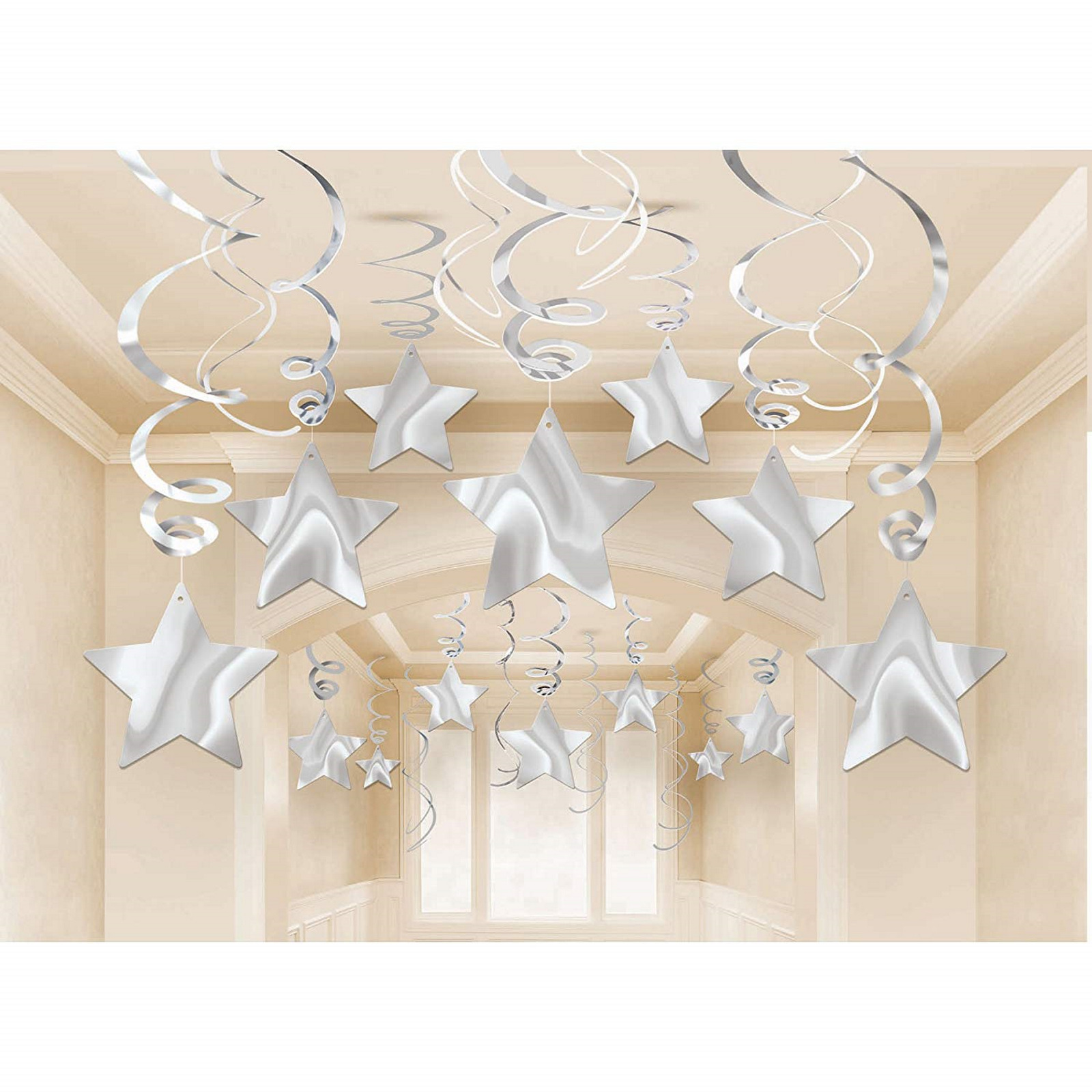Silver Star Swirl Decorations (Pack of 30)