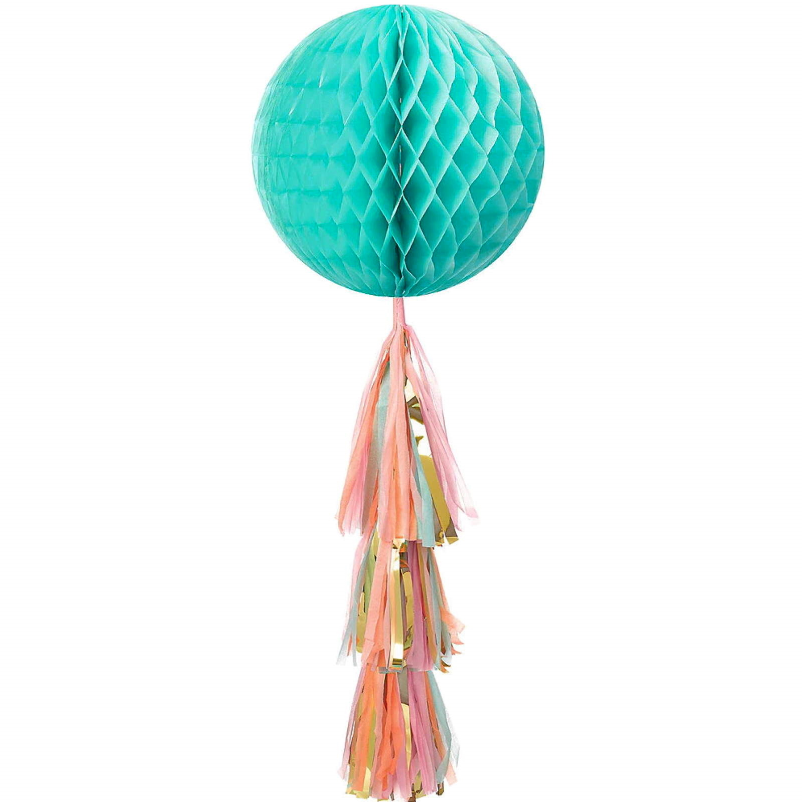 Teal Honeycomb Ball With Pastel and Gold Tail