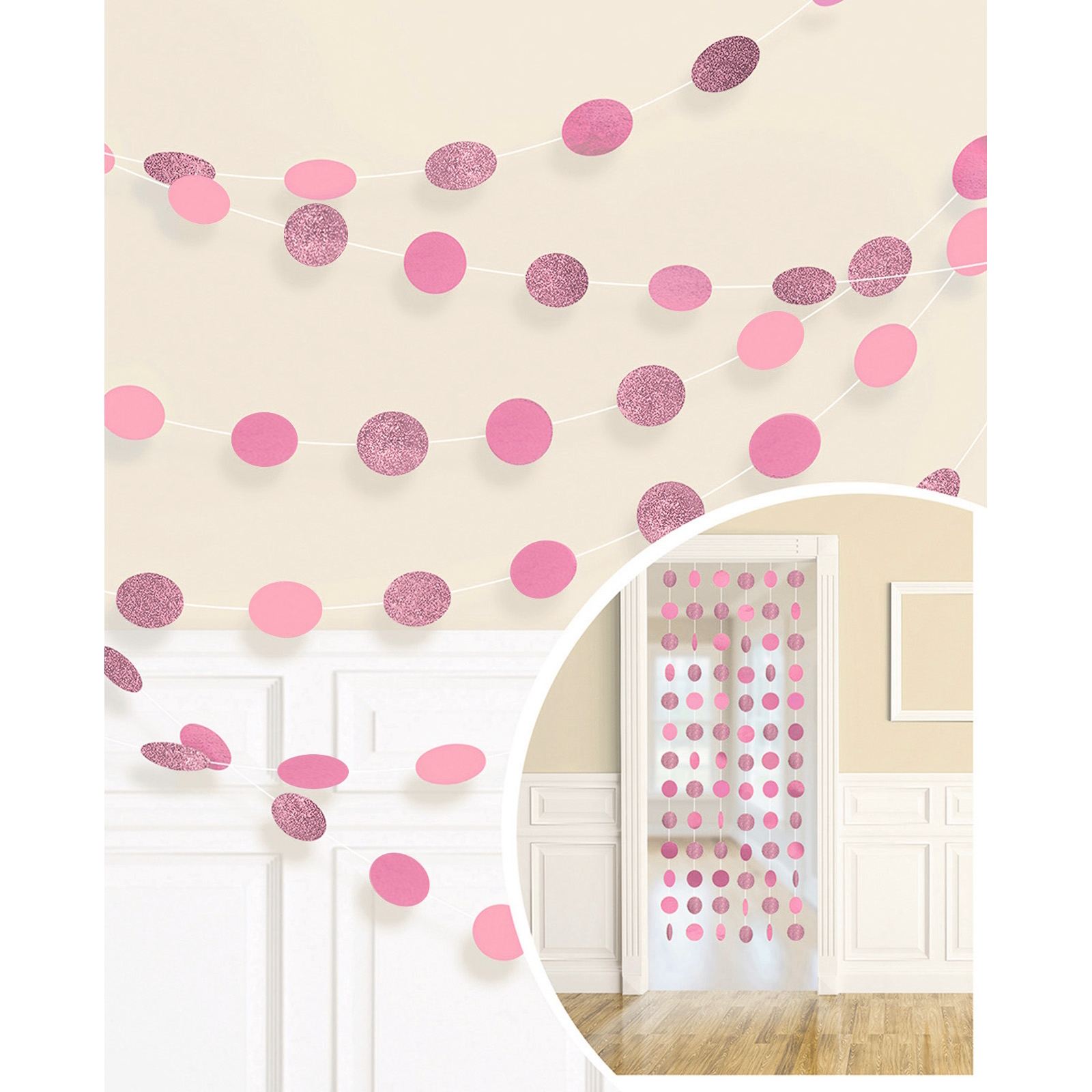 Pink Glitter Dot Garland String Decorations (Pack of 6) 