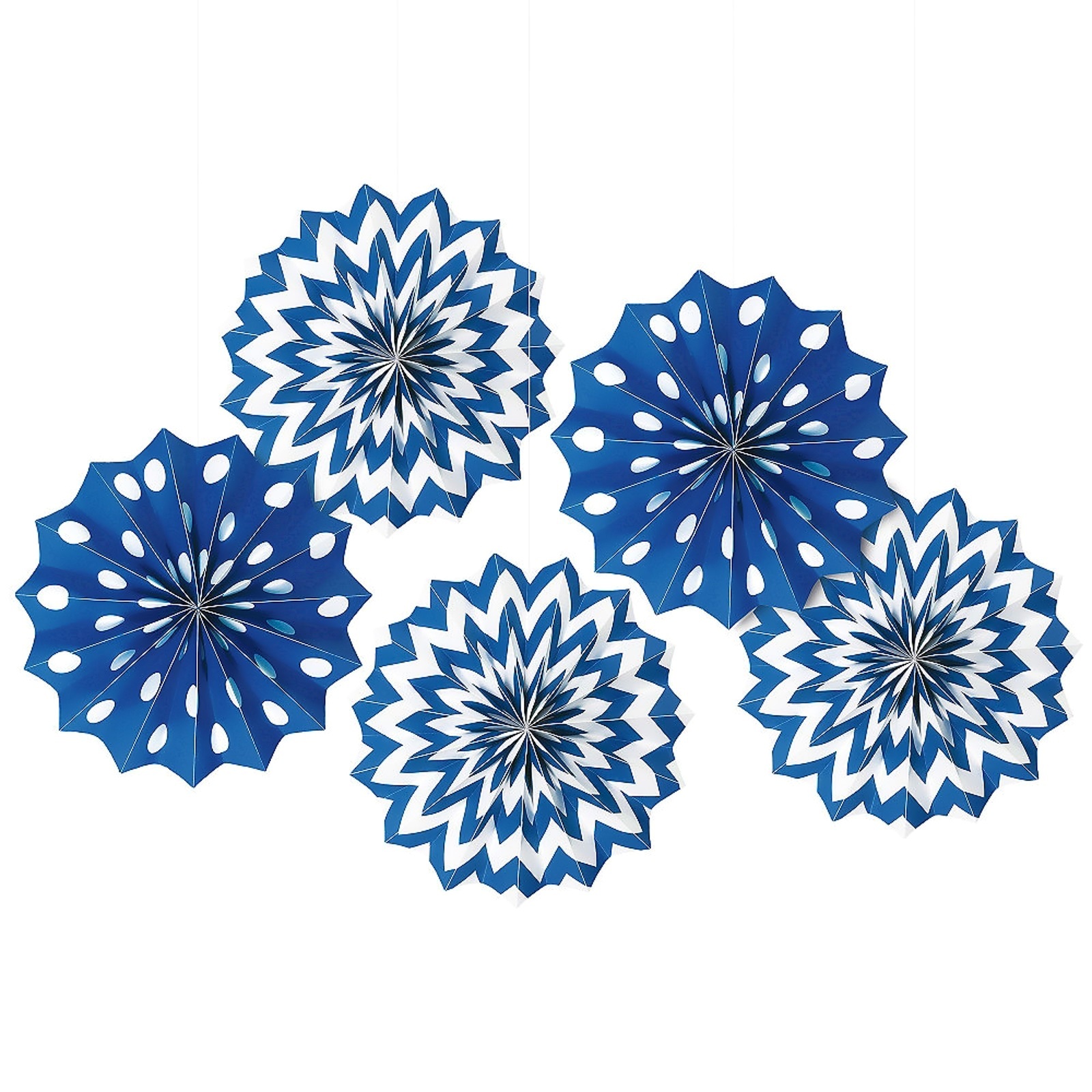 Blue Polka Dot and Chevron Paper Fan Decorations (Pack of 5)