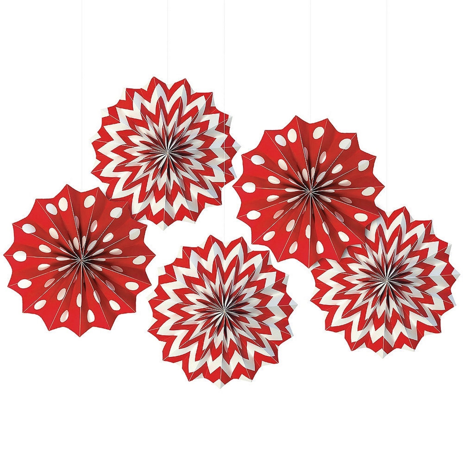 Red Polka Dot and Chevron Paper Fan Decorations (Pack of 5)