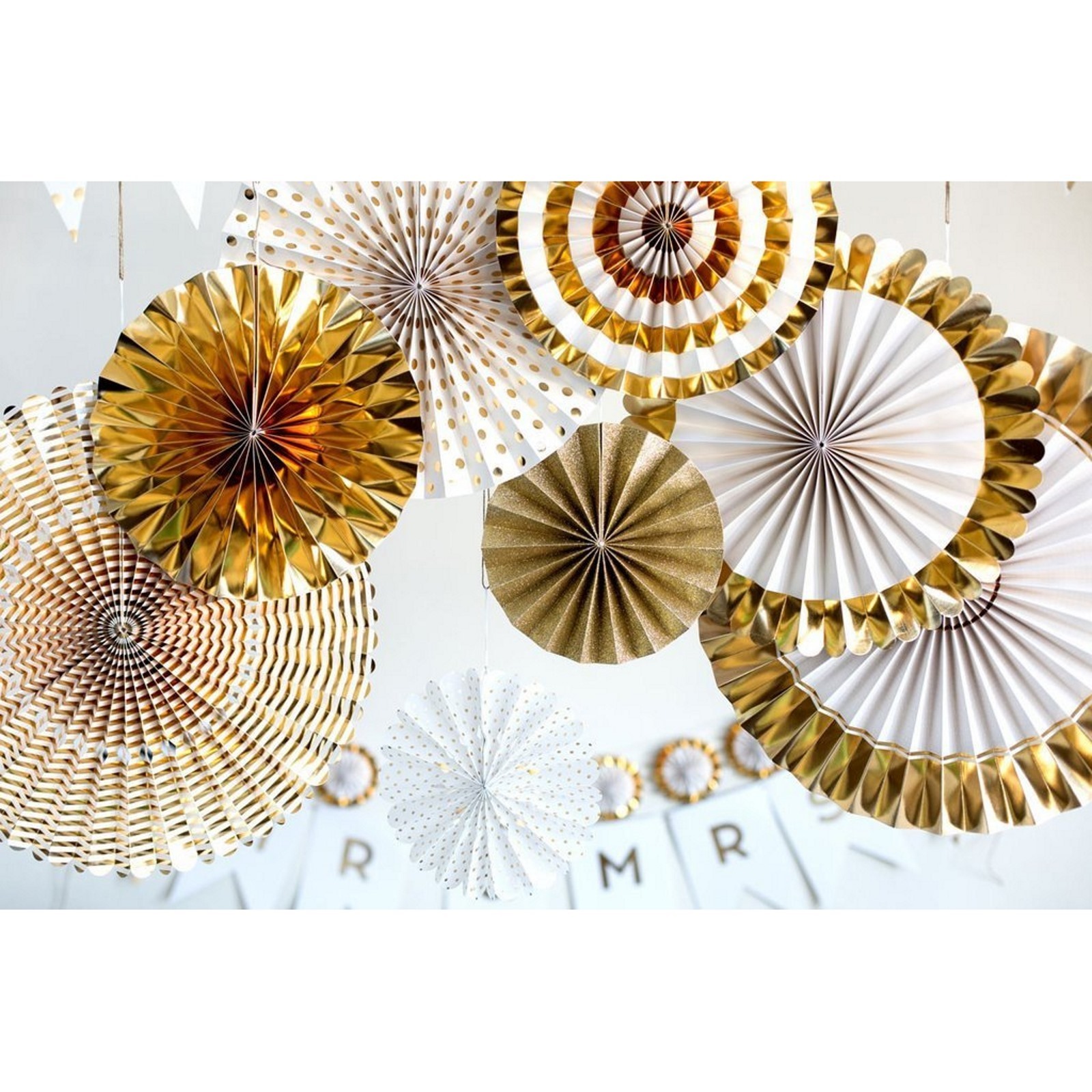 Gold Paper Fan Decorations (Pack of 8) Gold Party Supplies Coloured Party Supplies