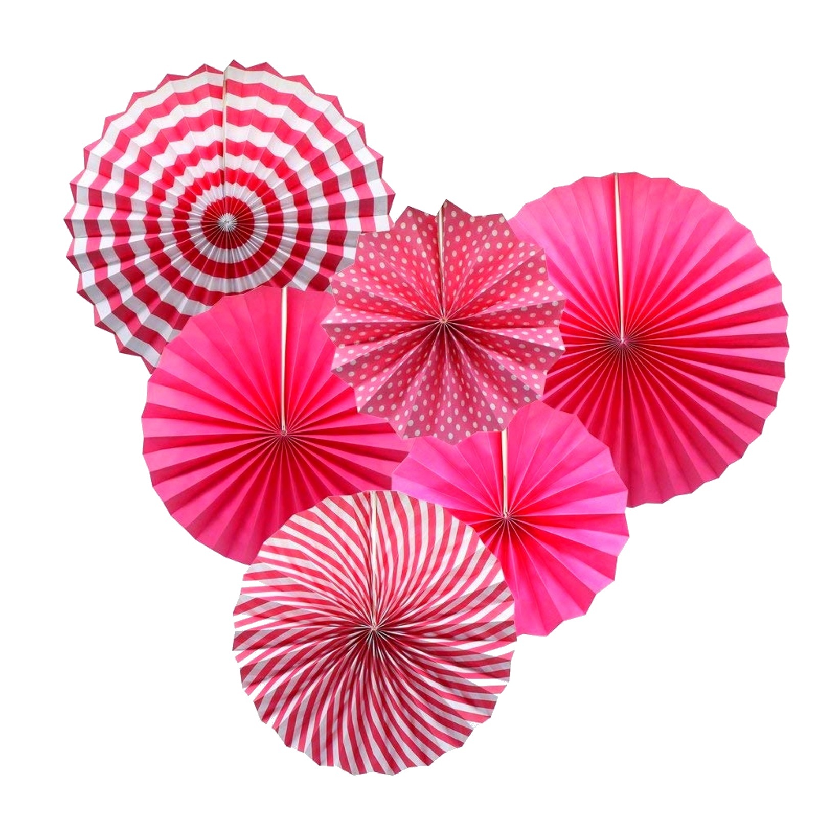 Hot Pink Paper Fan Decorations (Pack of 6)