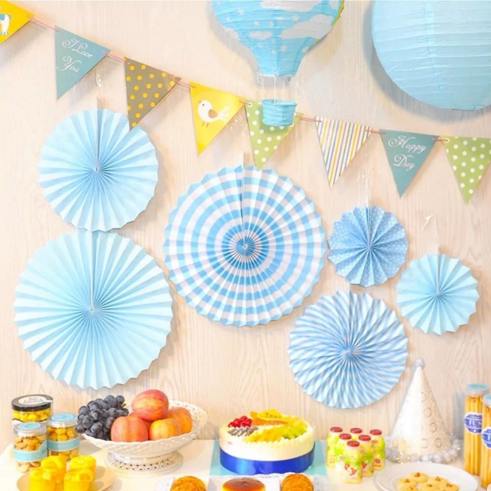 Light Blue Paper Fan Decorations (Pack of 6) Light Blue Coloured