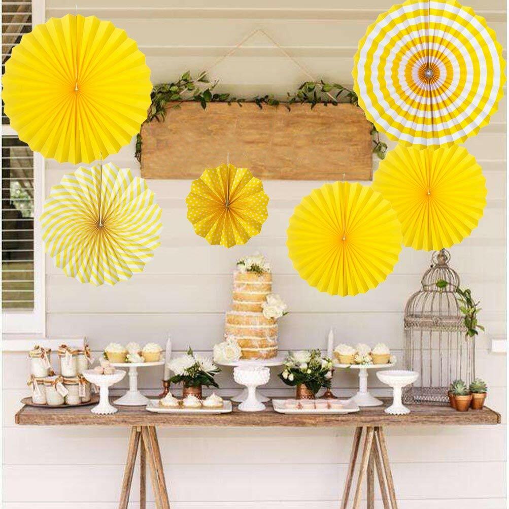 Yellow Paper Fan Decorations (Pack of 6) Yellow Coloured Party