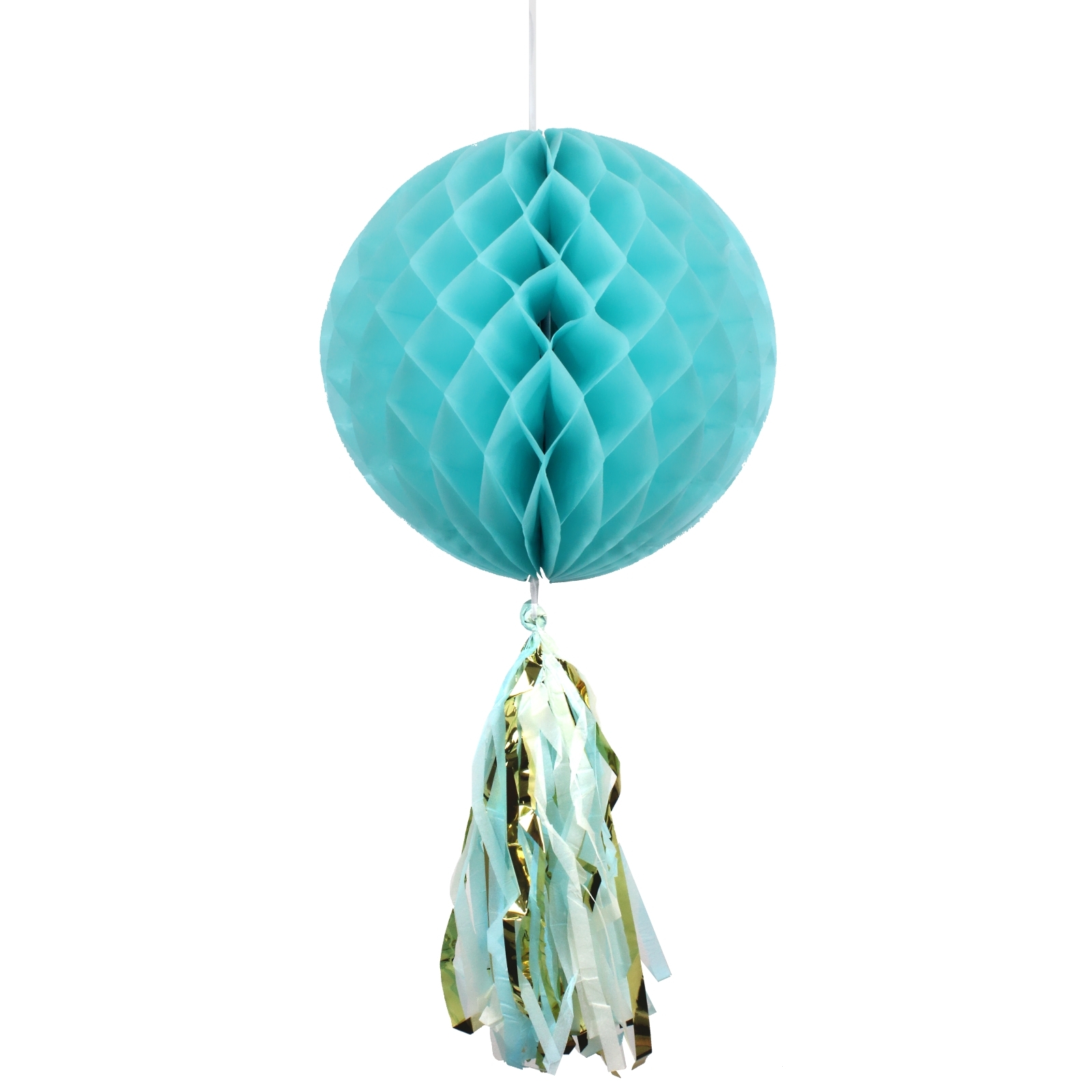 Light Blue and Gold Honeycomb Ball with Tassel