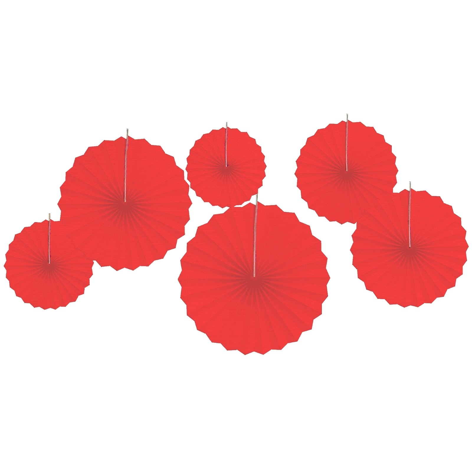 Solid Red Paper Fan Decorations (Pack of 6)