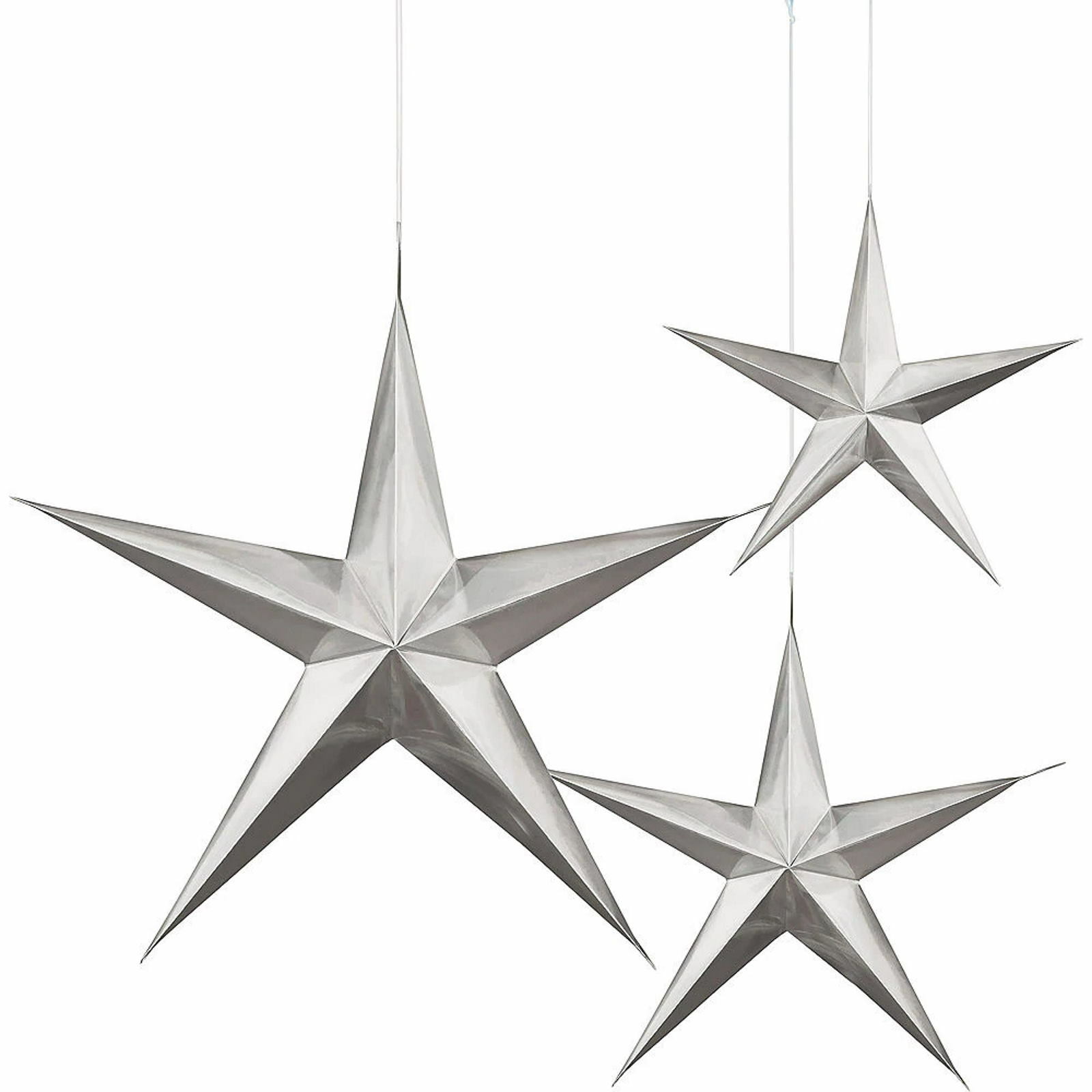Silver Star 3D Hanging Decorations (Pack of 3)