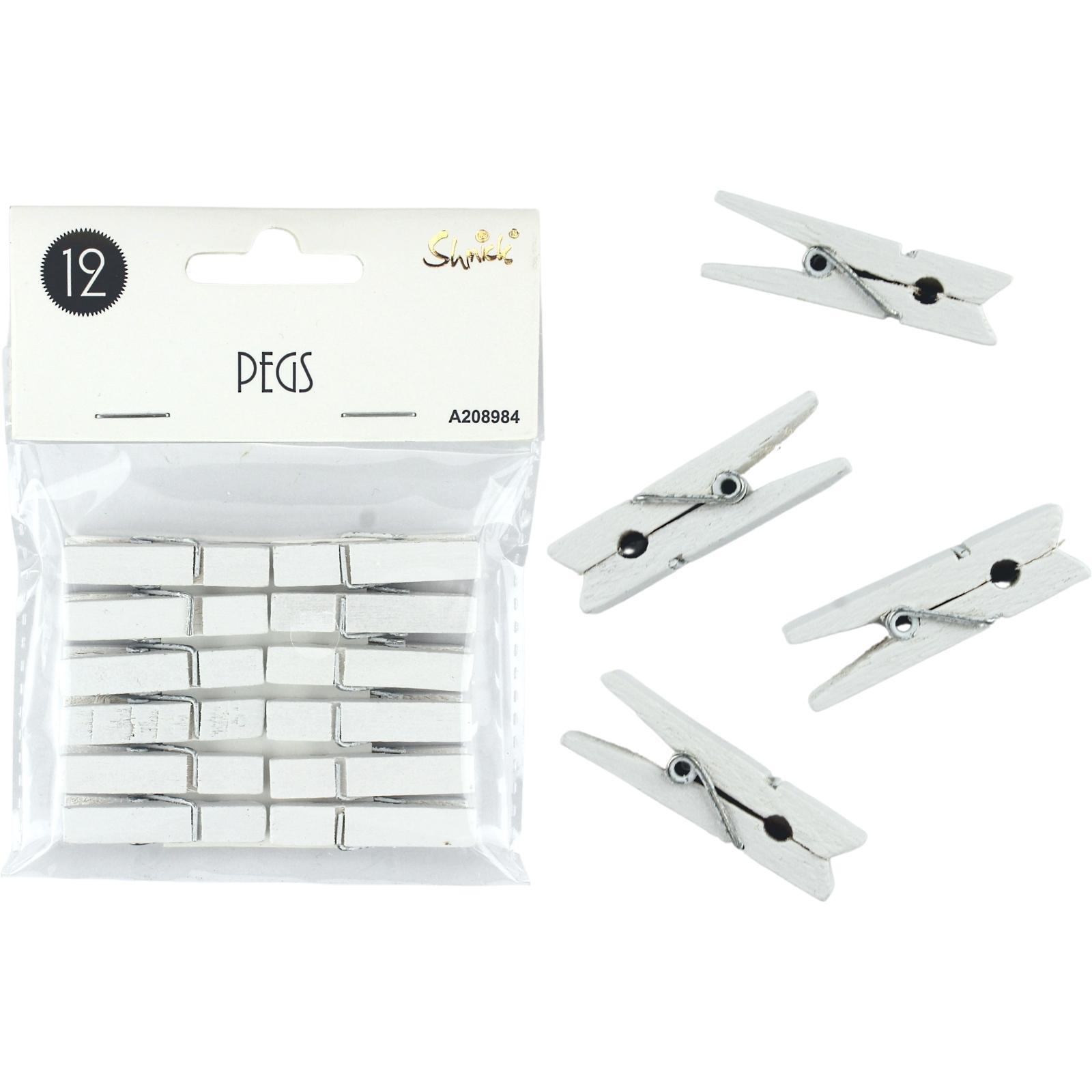 White Mini Wooden Pegs (Pack of 12) 