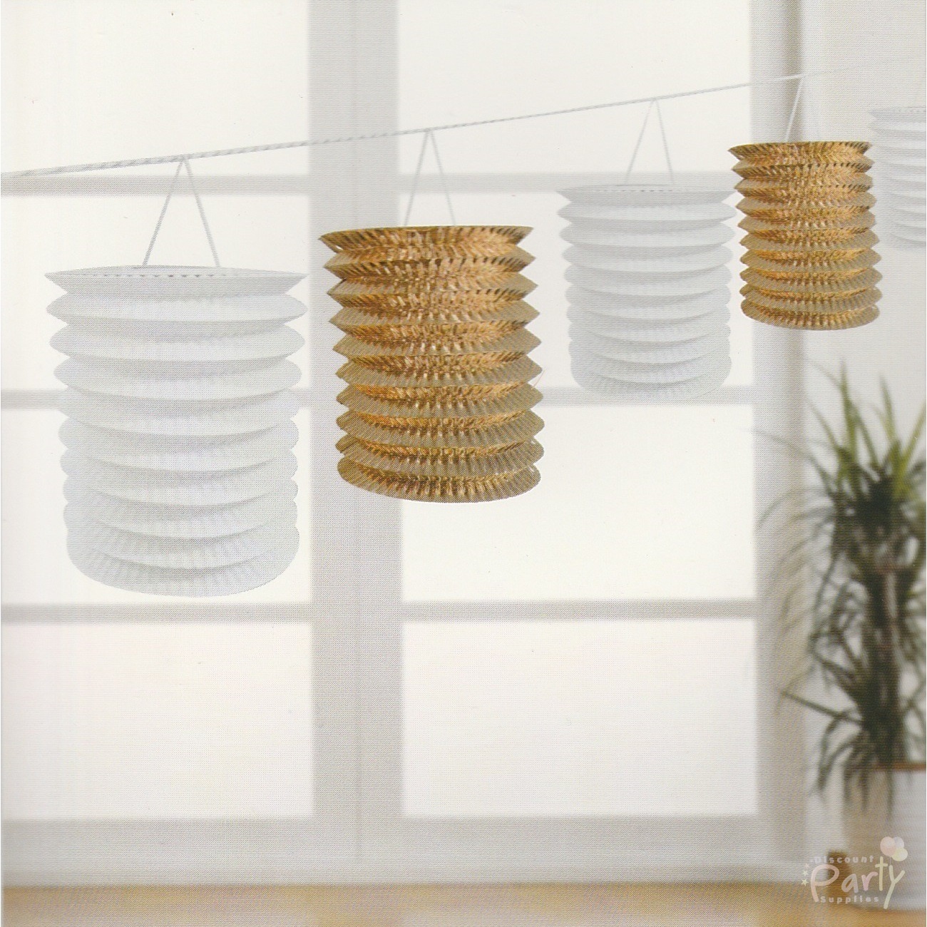 Gold and White Paper Lantern Garland