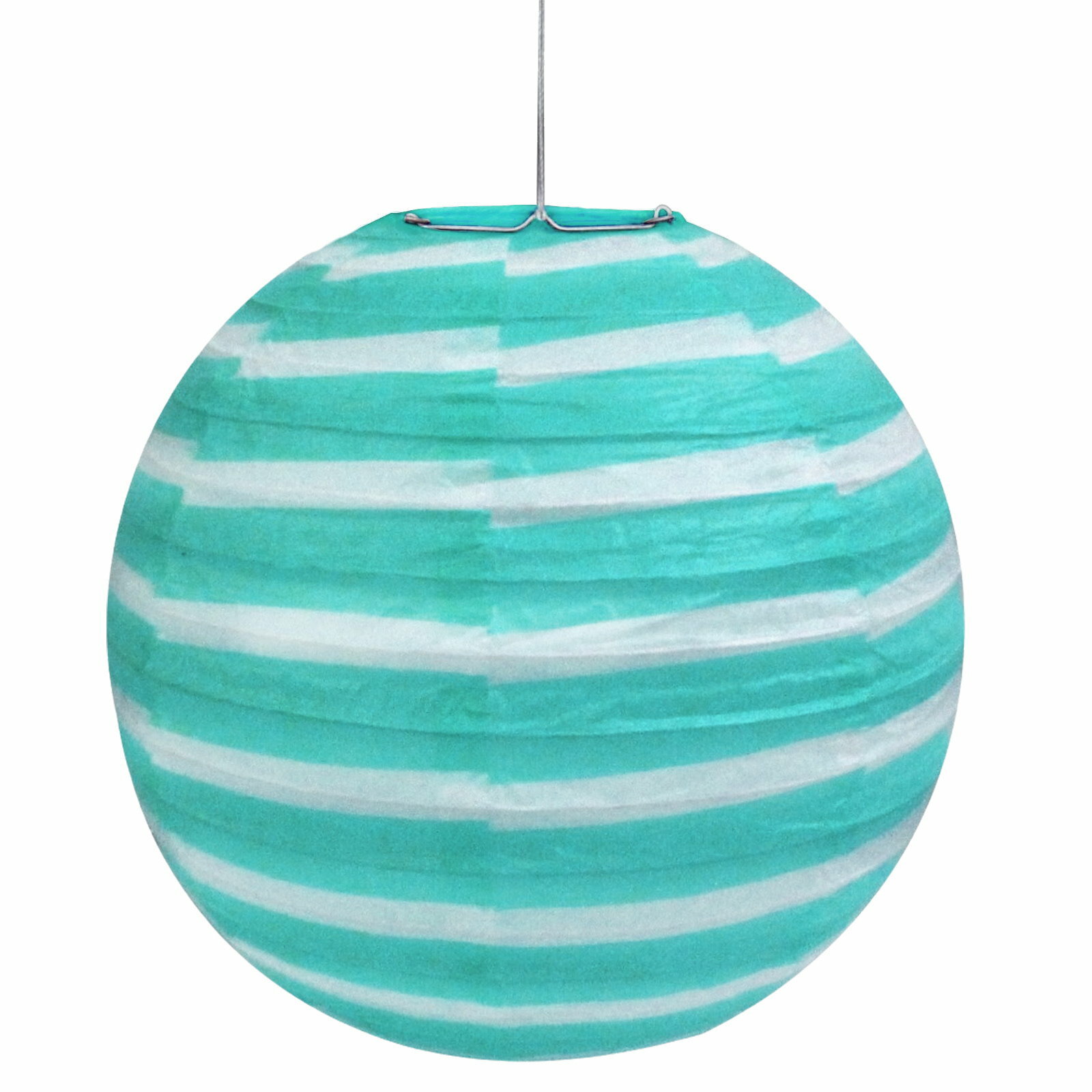 Teal & White Striped Paper Lantern