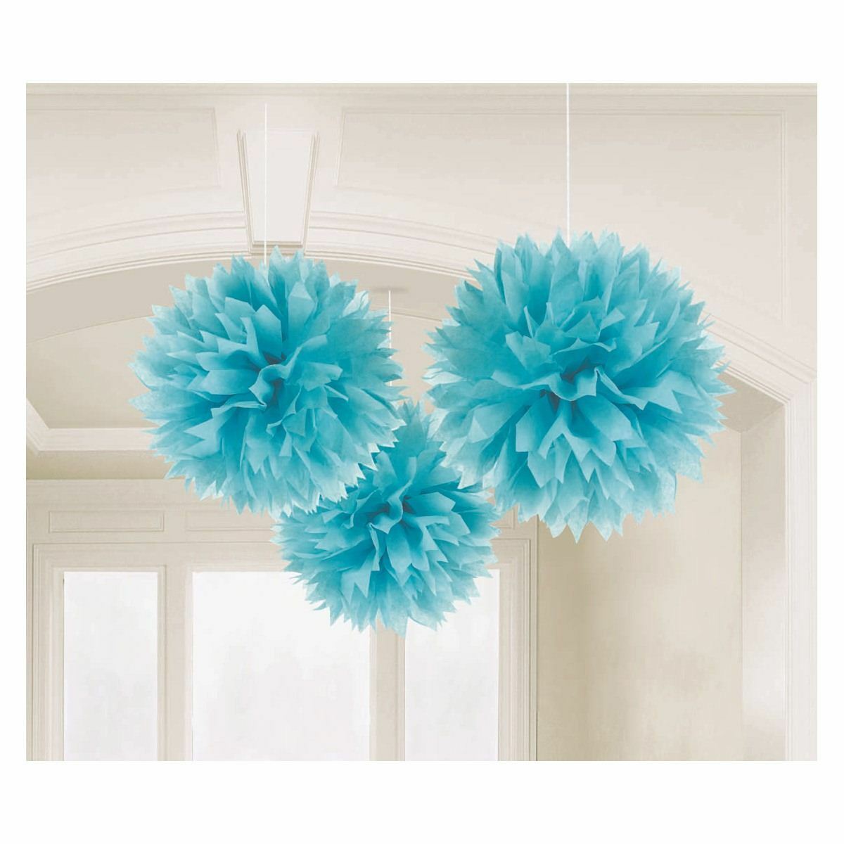 Tissue Paper Pom Pom Balls Light Blue (Pack of 3)