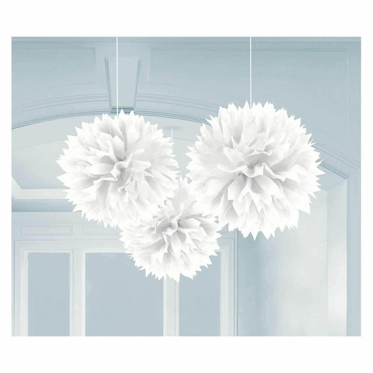 Tissue Paper Pom Pom Balls White (Pack of 3)