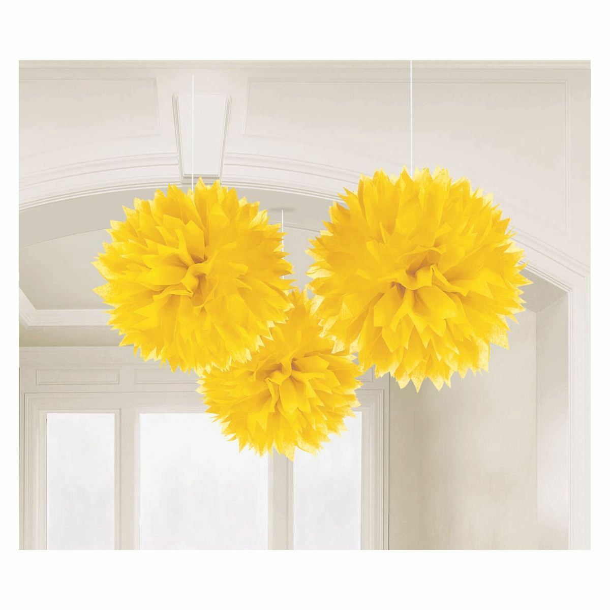 Tissue Paper Pom Pom Balls Yellow (Pack of 3)