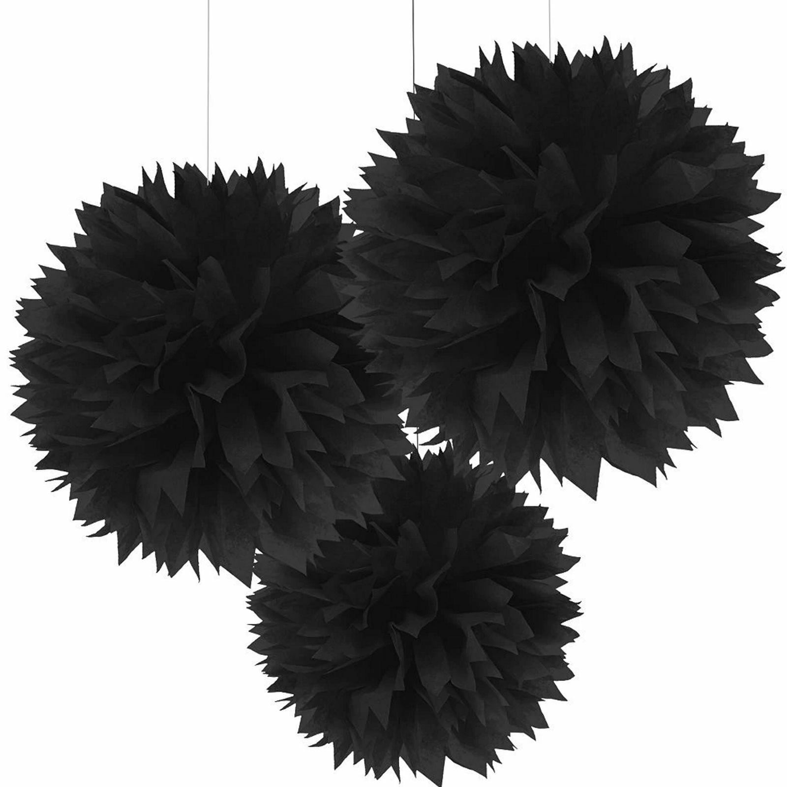 Black Tissue Paper Pom Pom Balls (Pack of 3)