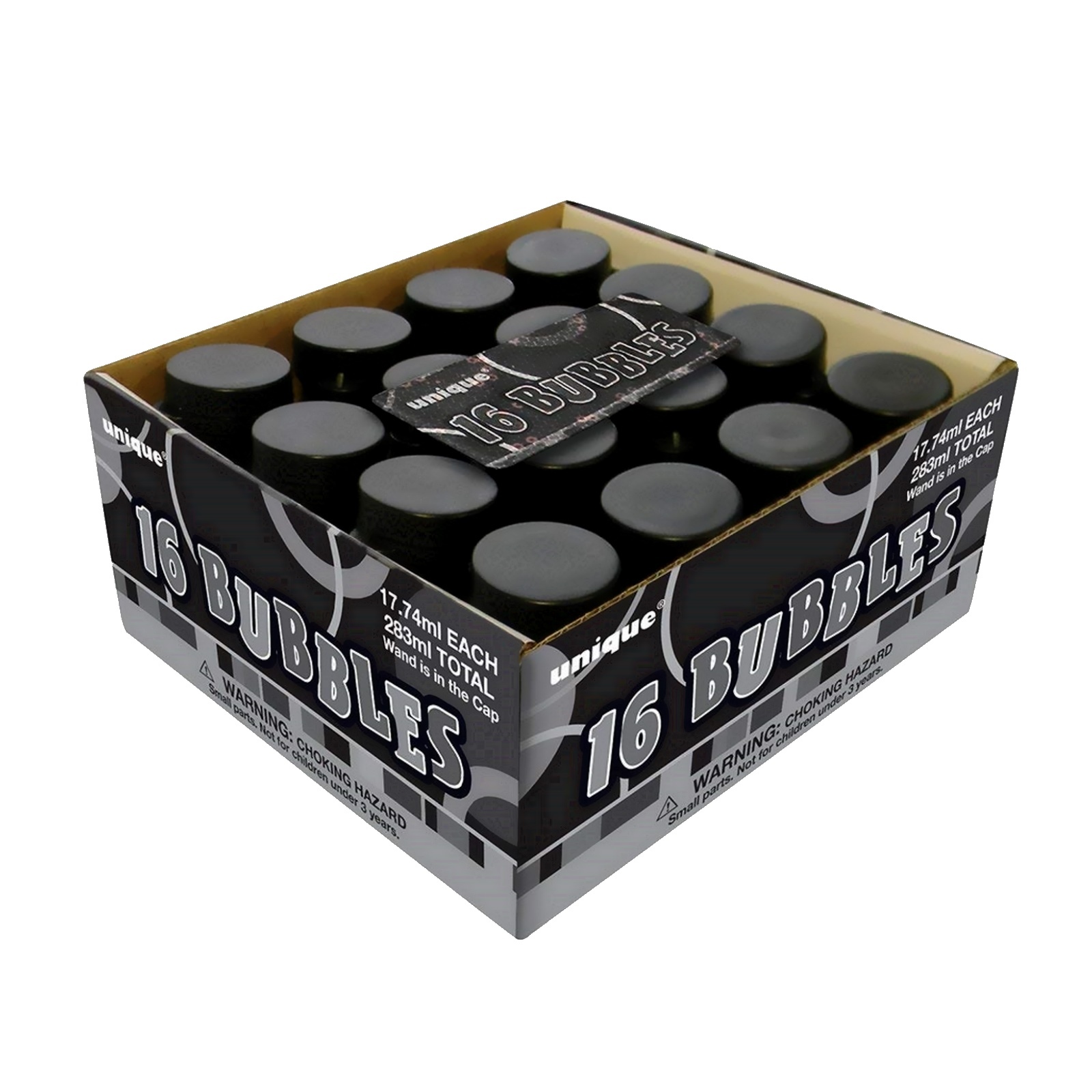Glitz Black Mini Bubble Bottles (Pack of 16)