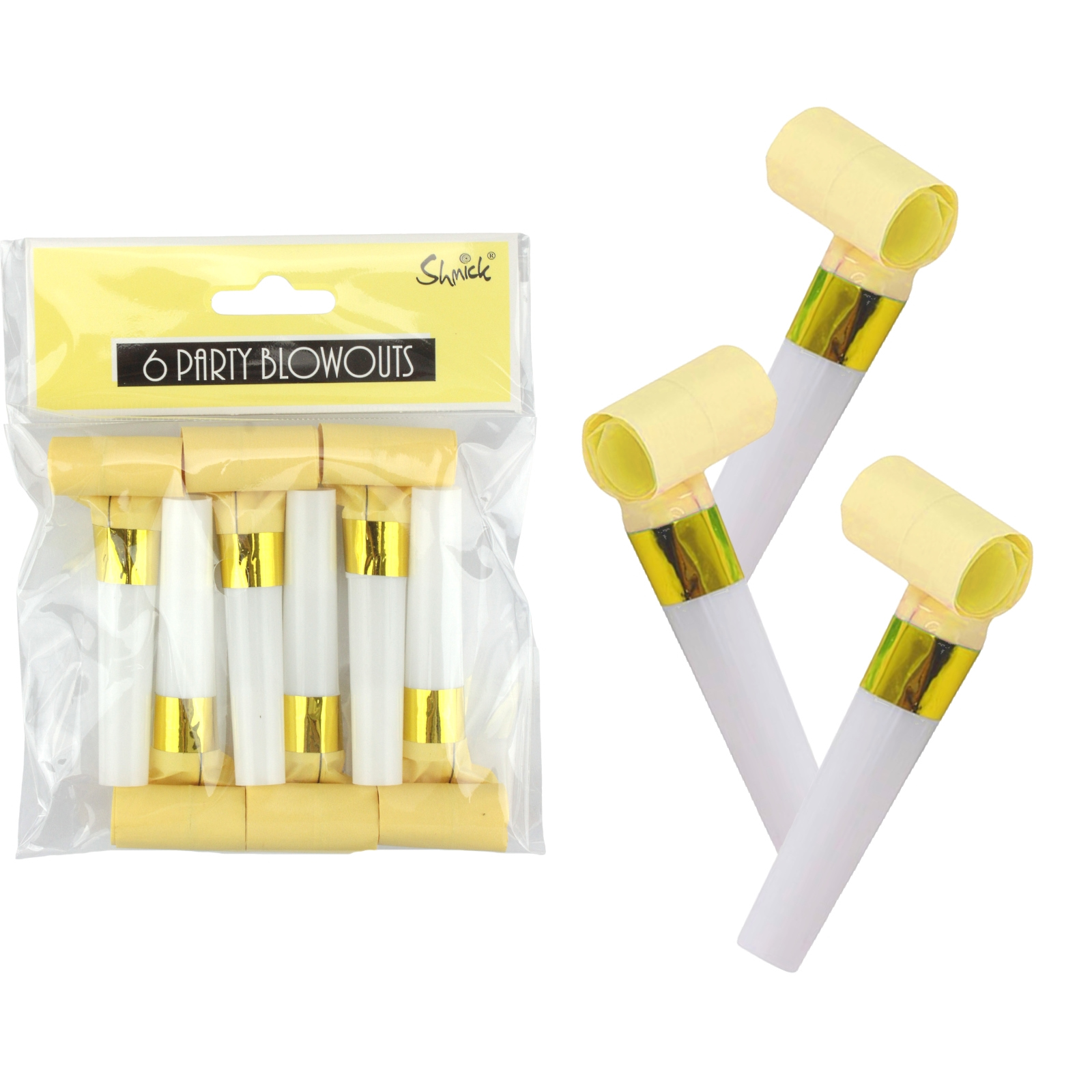 Light Yellow and Gold Foil Party Blowers (Pack of 6)