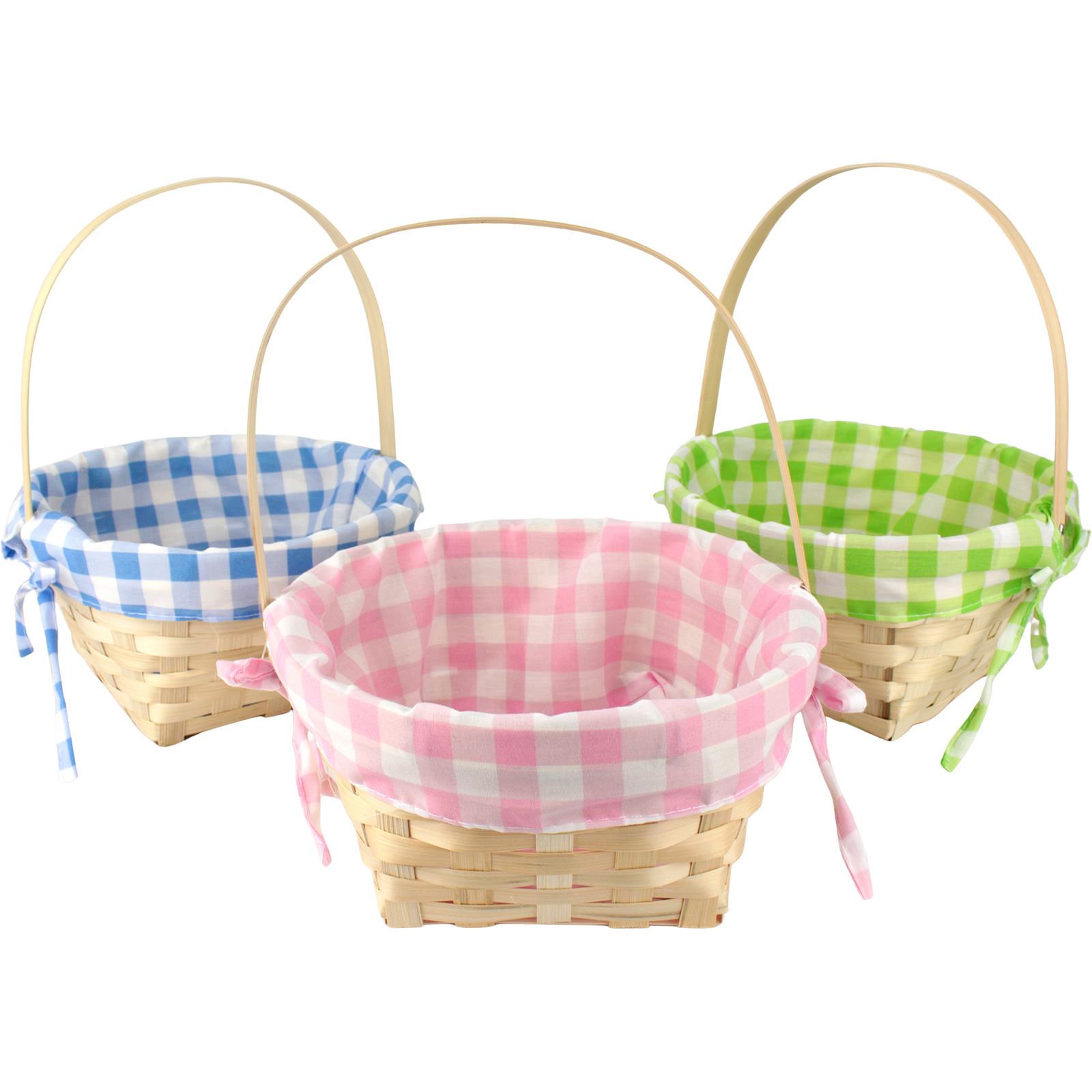 Gingham Bamboo Gift Basket With Handle (1 Only) 