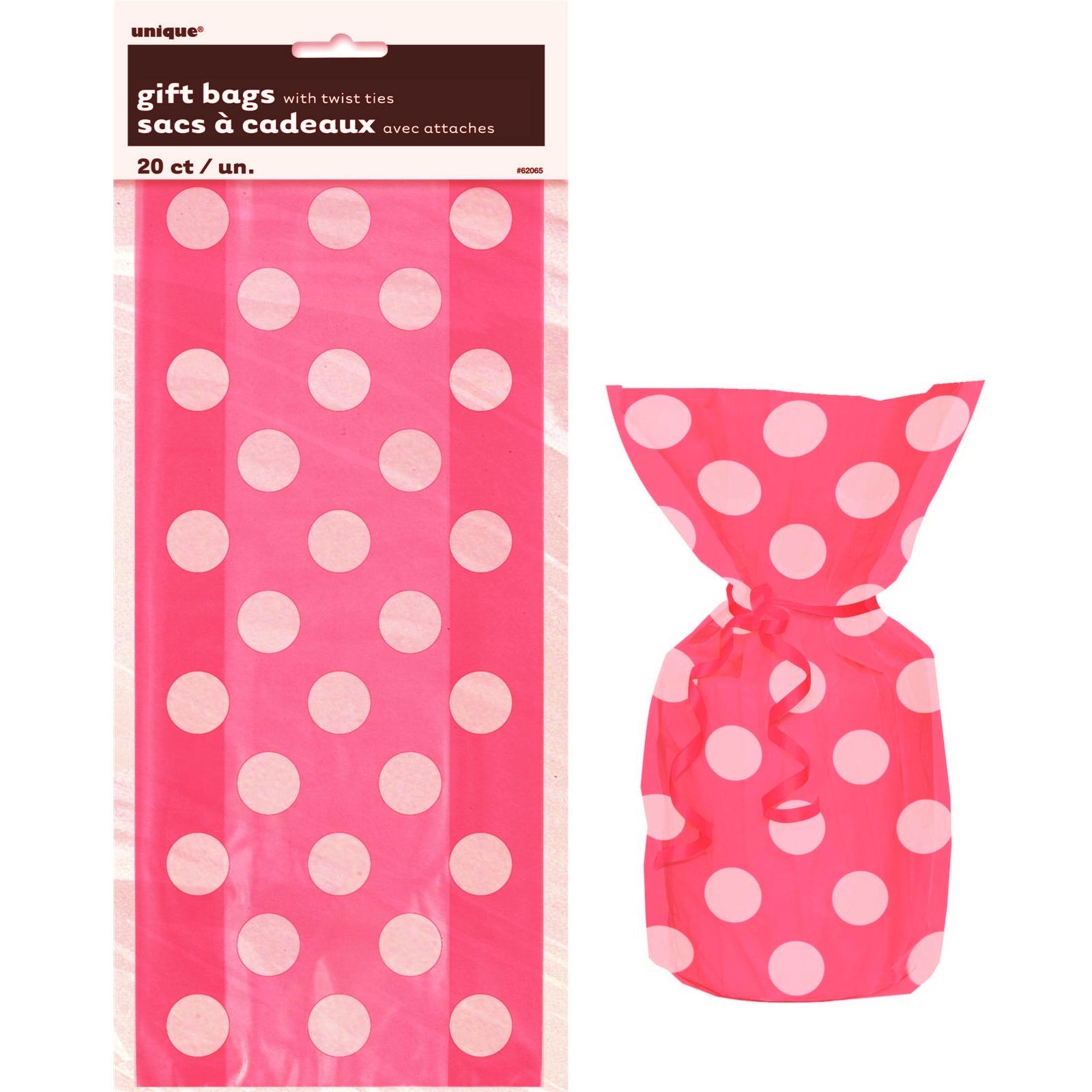 Pink Polkadot Cellophane Treat Bags (Pack of 20)
