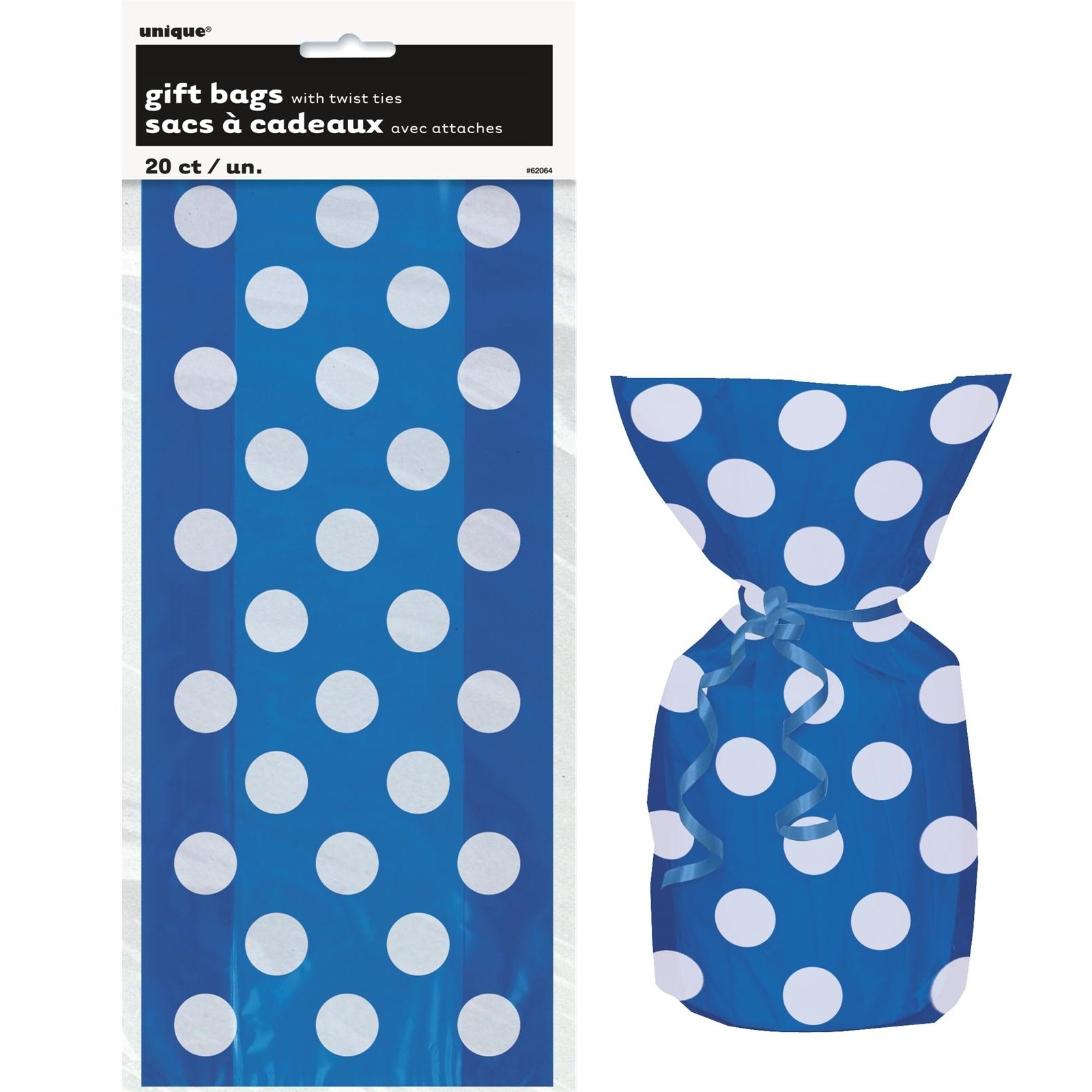 Blue Polkadot Cellophane Treat Bags (Pack of 20)