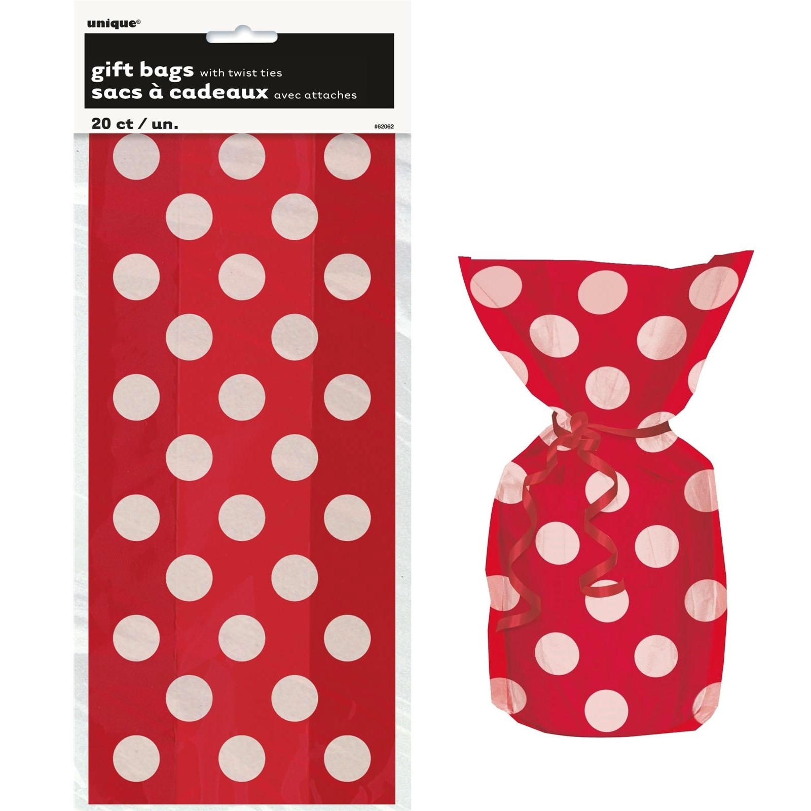 Red Polkadot Cellophane Treat Bags (Pack of 20)