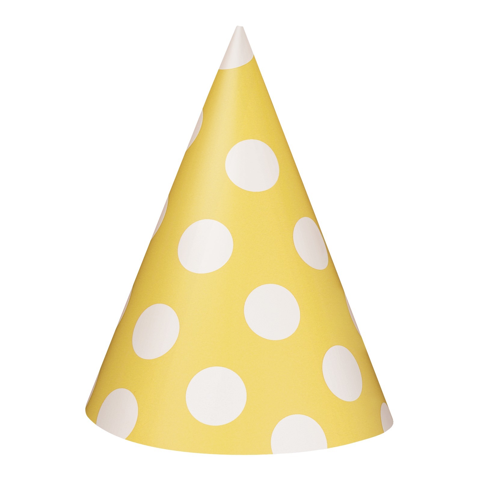 Yellow Polkadot Party Hats (Pack of 8)