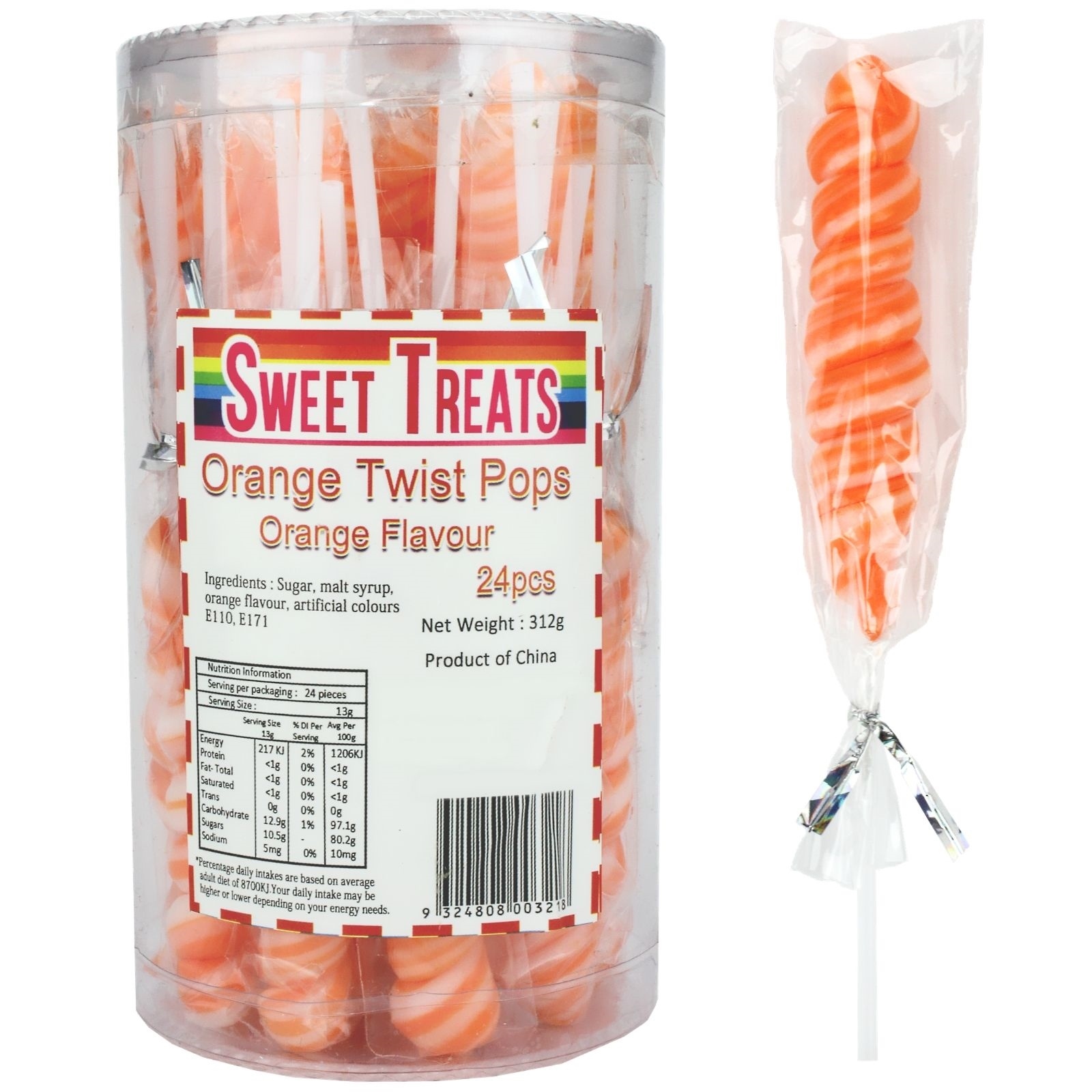 Orange Twist Pops (Pack of 24)