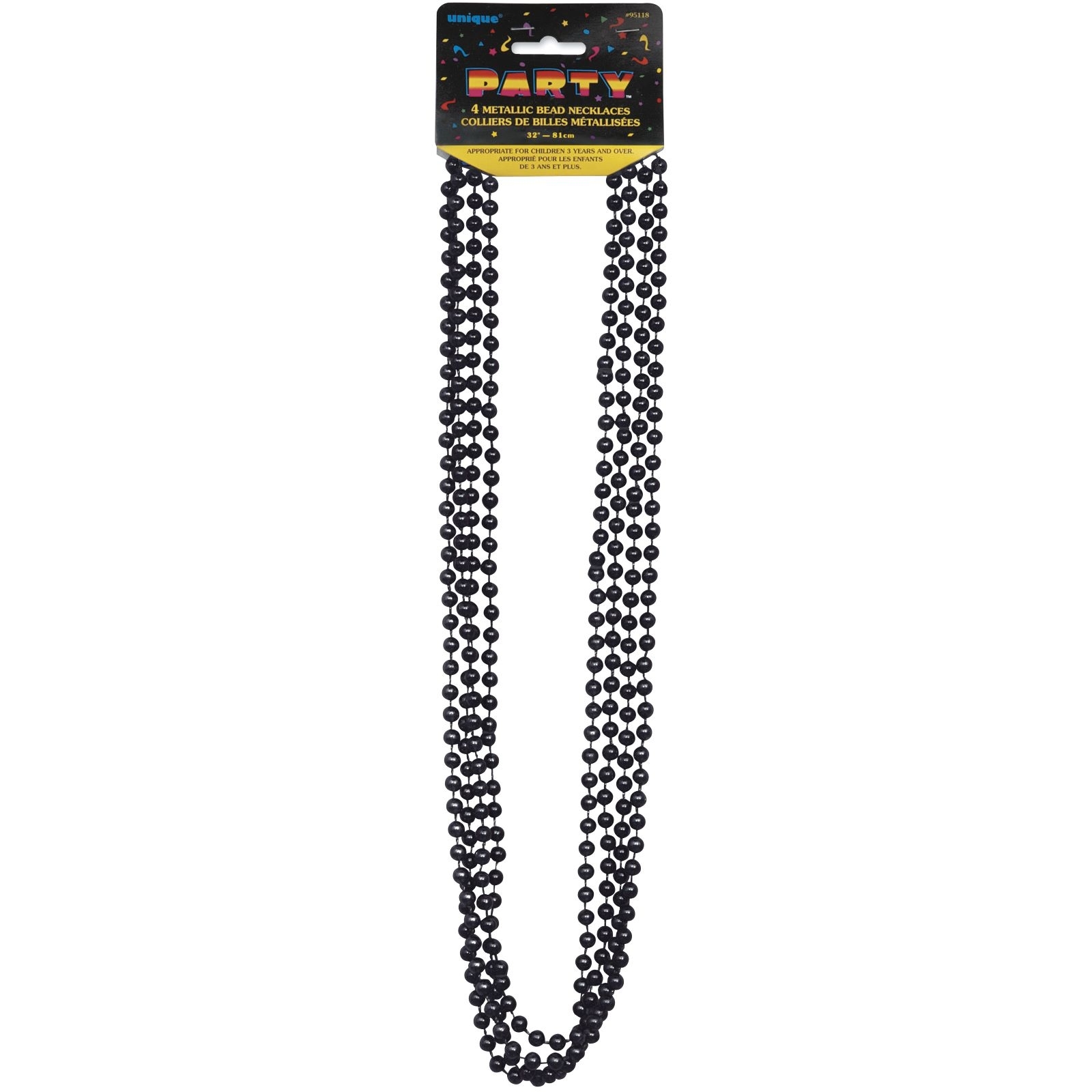 Black Bead Necklaces (Pack of 4)