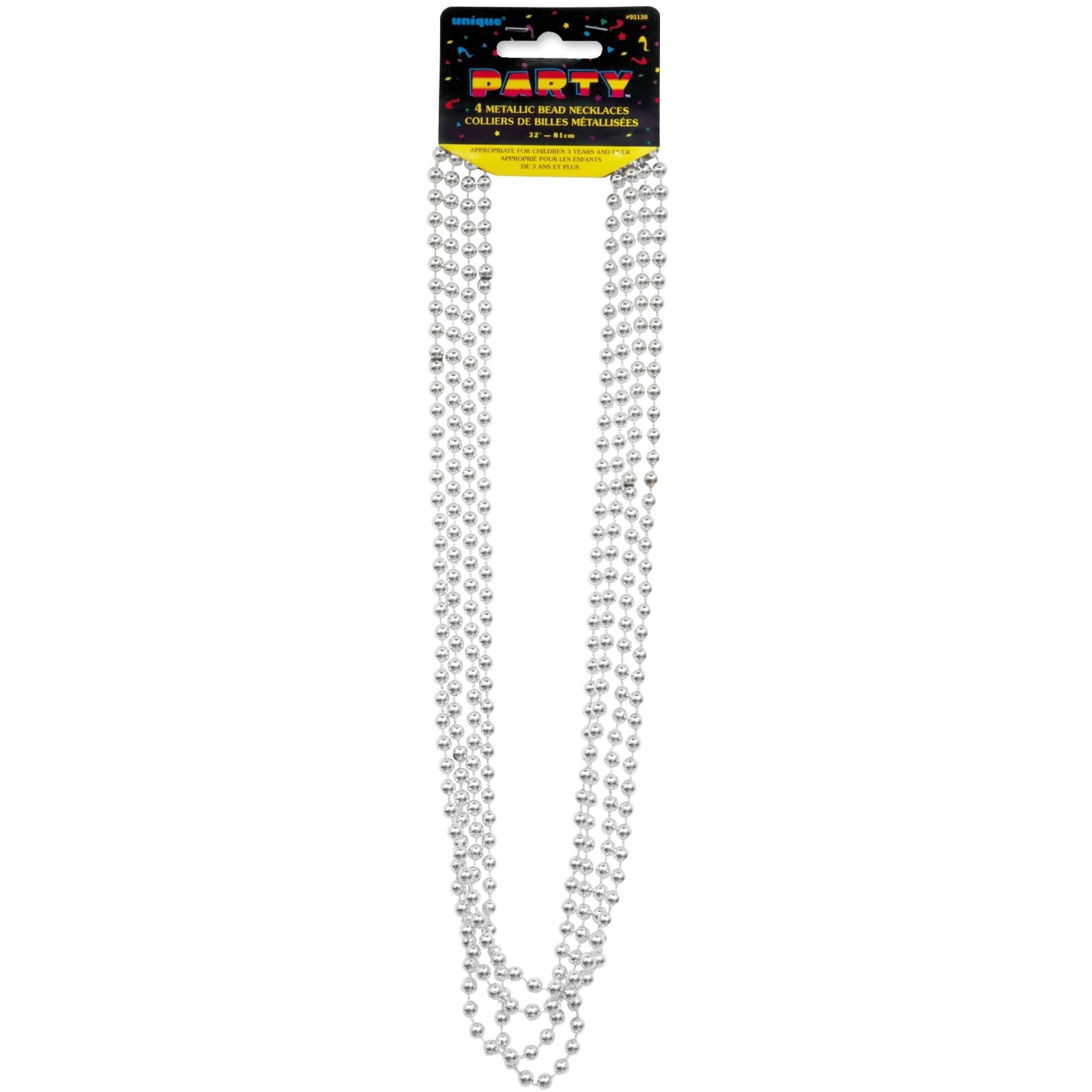 Silver Bead Necklaces (Pack of 4)