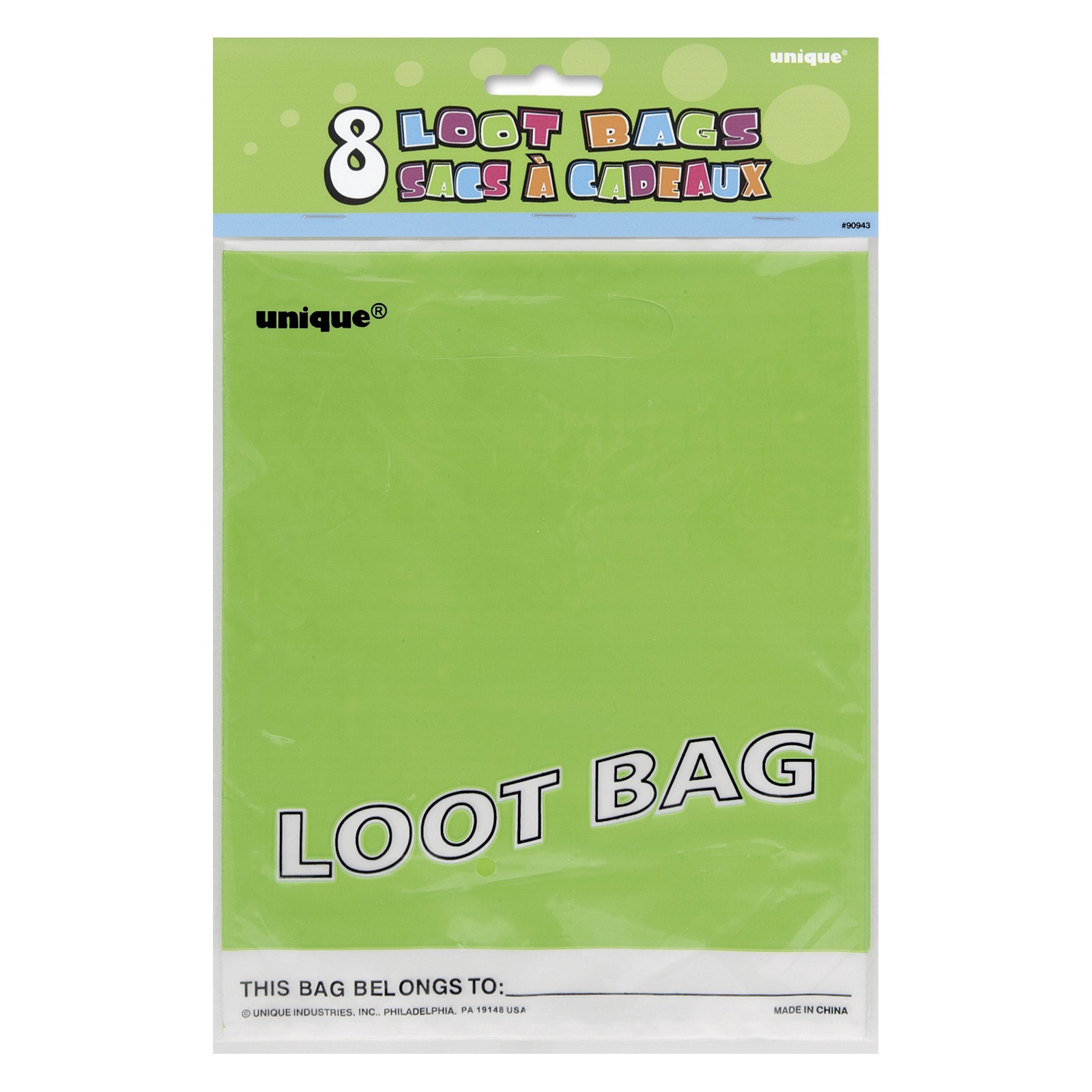 Lime Green Plastic Lolly/Treat Bags (Pack of 8)