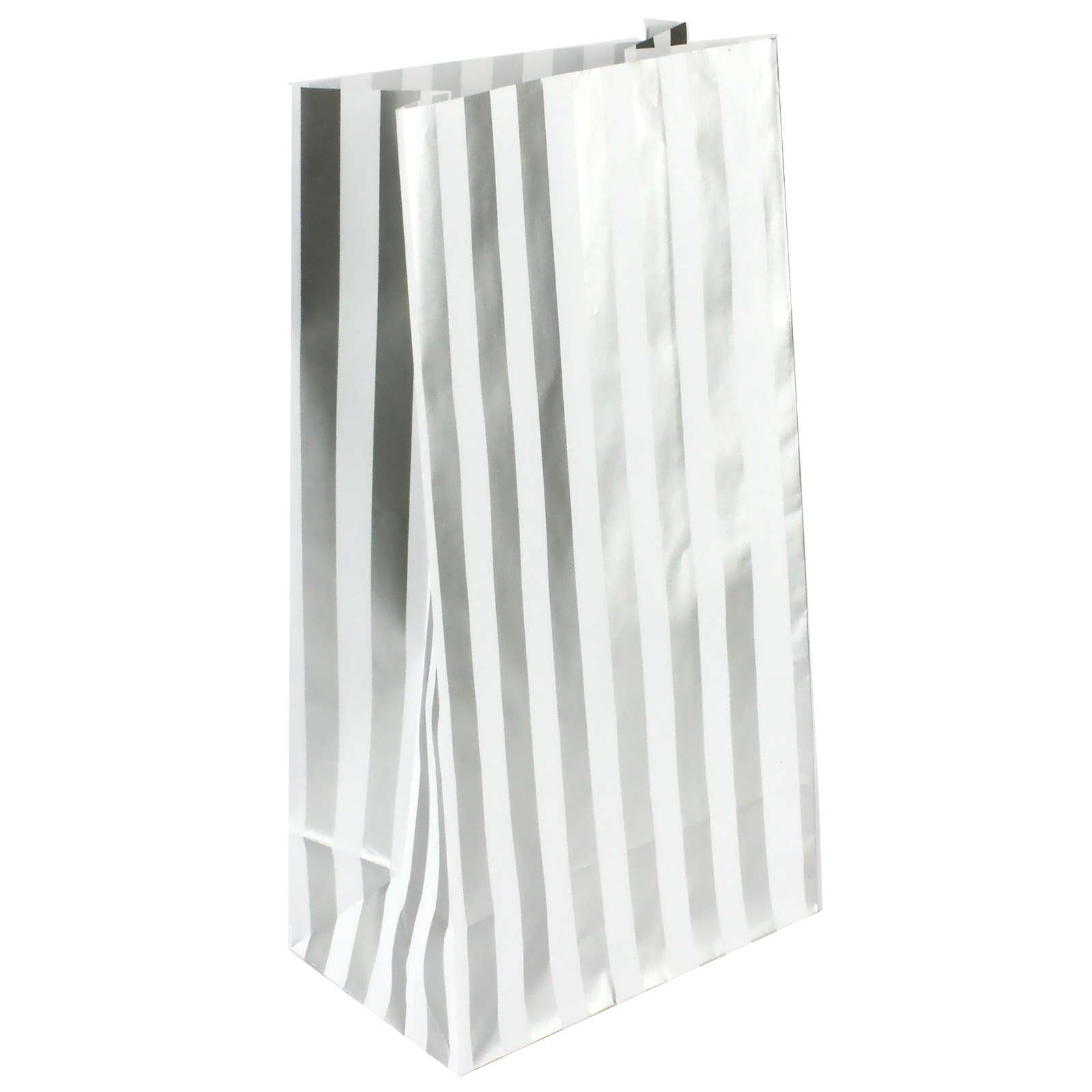 Silver and White Stripe Paper Lolly/Treat Bags (Pack of 10)