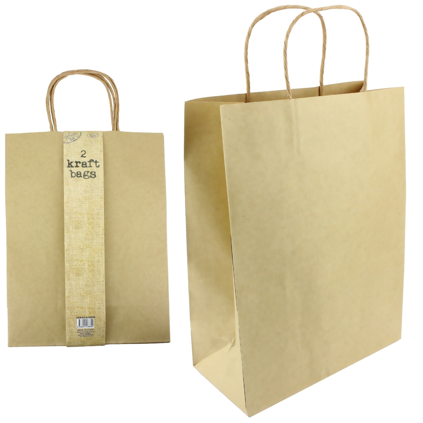 Brown Kraft Paper Favour Bags 33cm x 25cm x 11.8cm (Pack of 2)