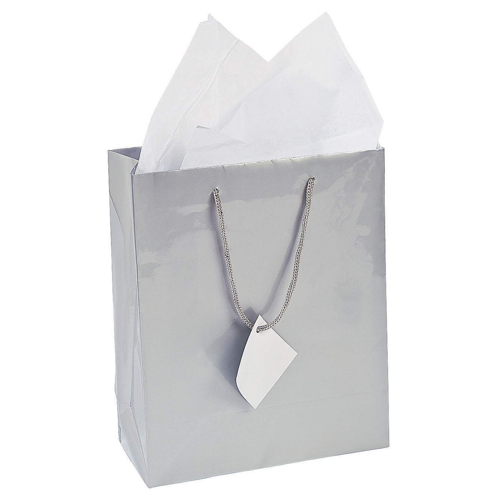 Medium Silver Paper Gift Bags (Pack of 12) Silver Party Supplies