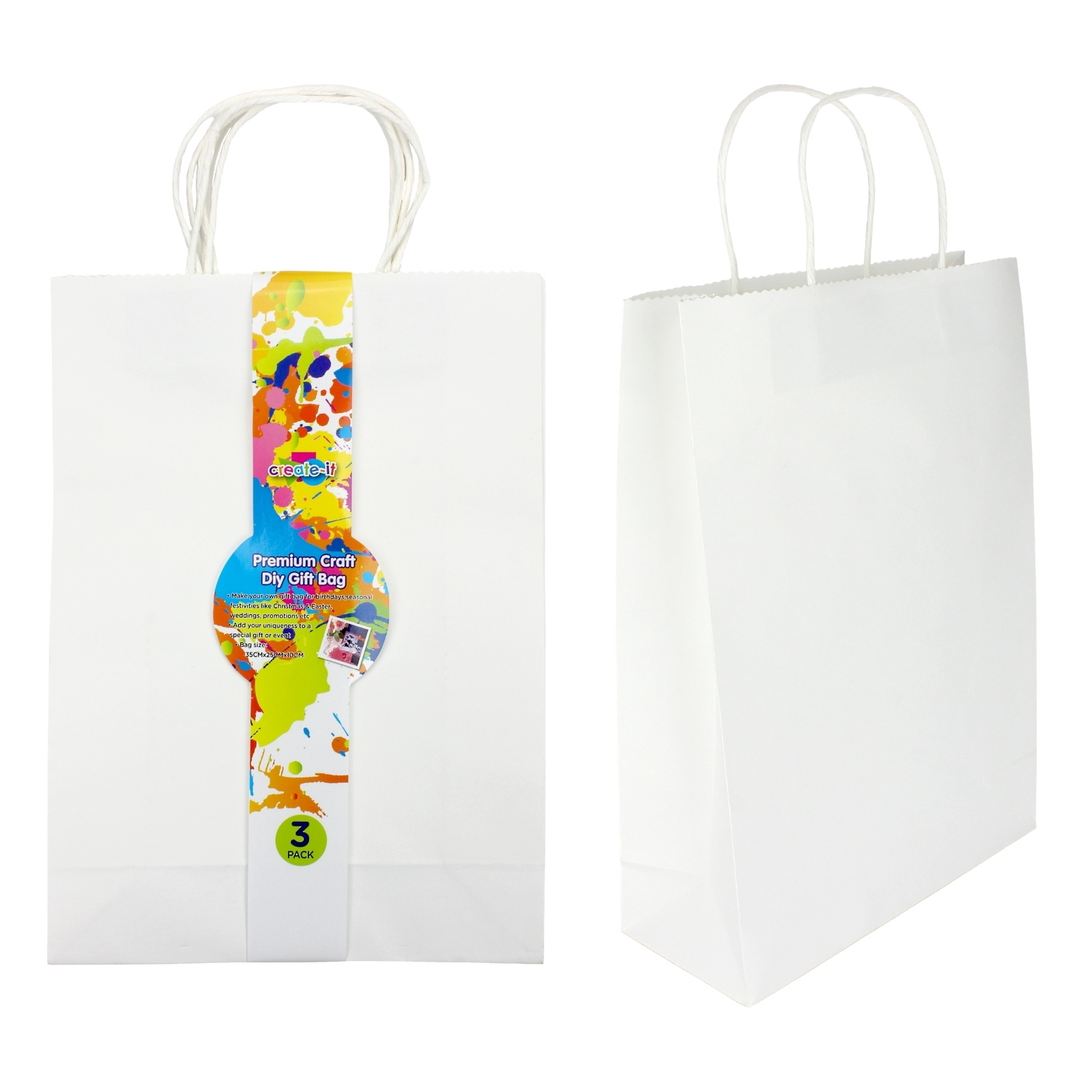 White Paper Gift Bags 35cm (Pack of 3)