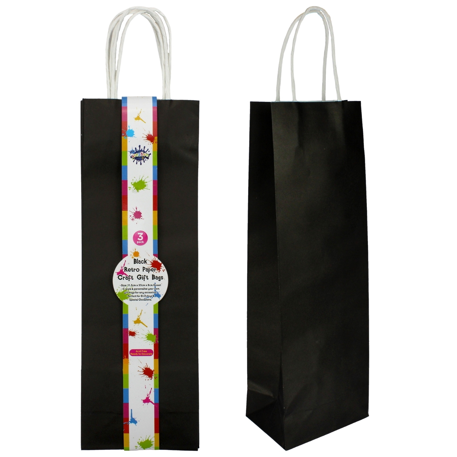 Black Paper Bottle Bags (Pack of 3)