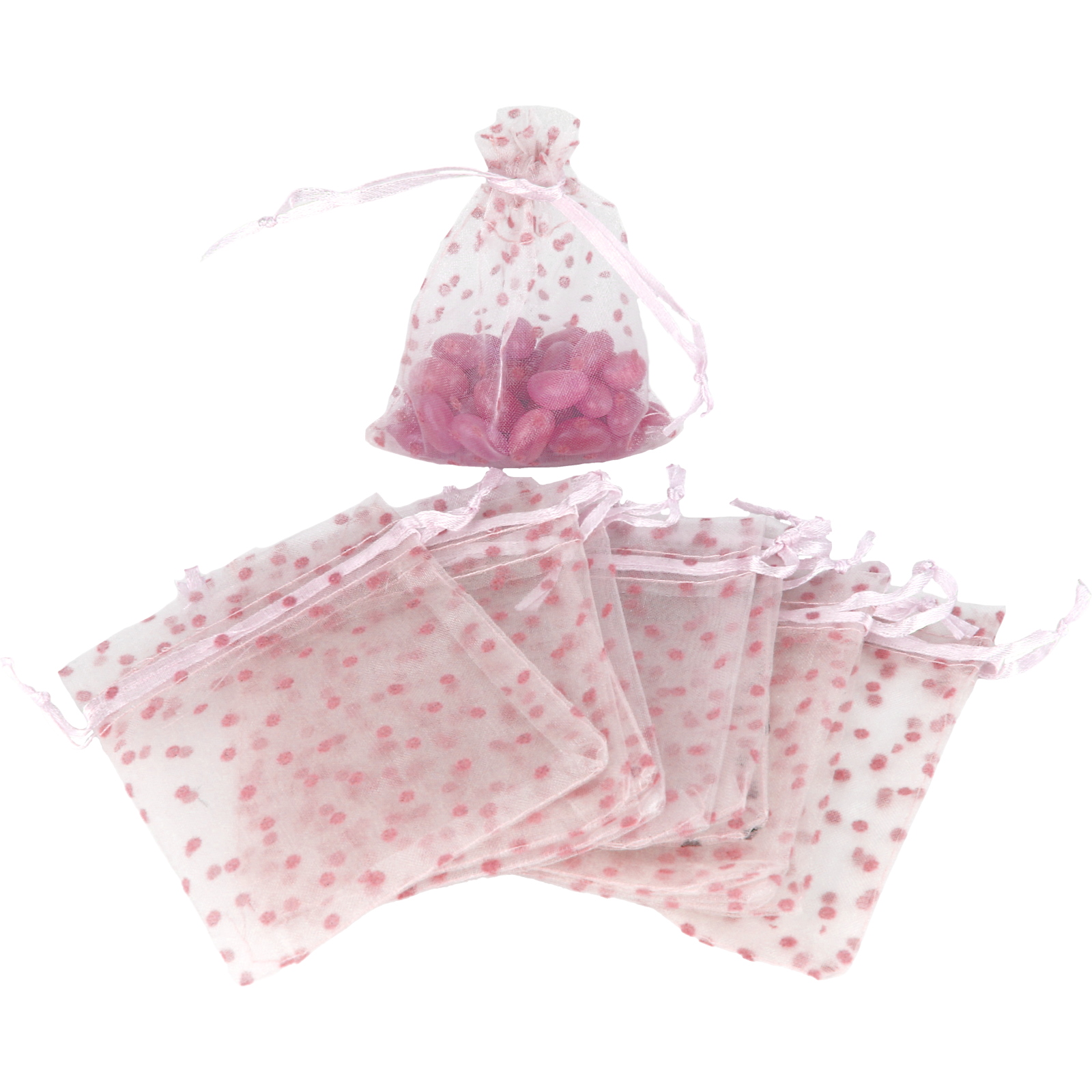 Pink Polka Dot Organza Bag (Pack of 12)