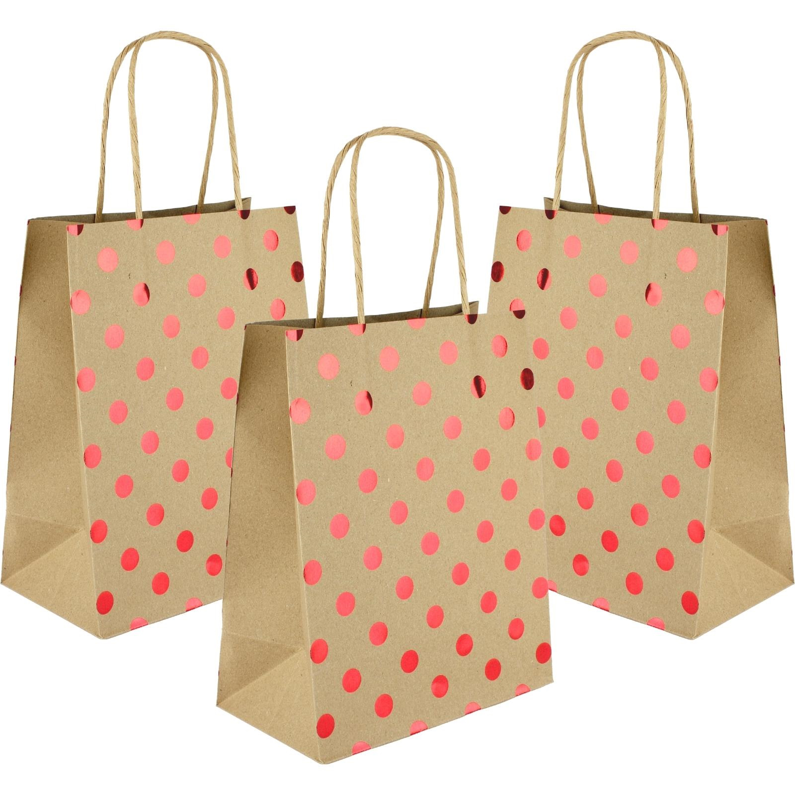 Brown Kraft and Red Foil Dot Paper Gift Bags 22cm (Pack of 5)