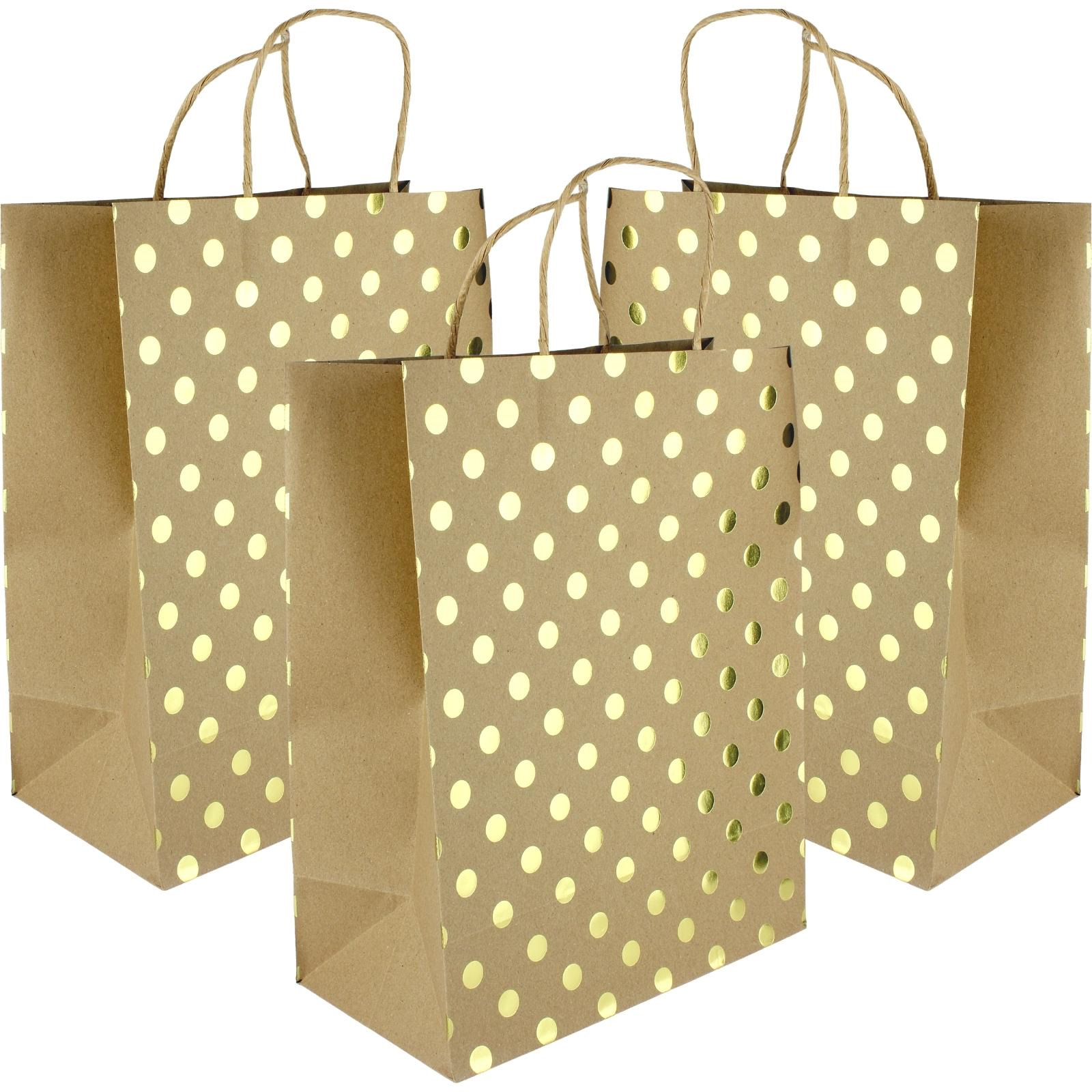 Brown Kraft and Gold Foil Dot Paper Gift Bags 32cm (Pack of 5)